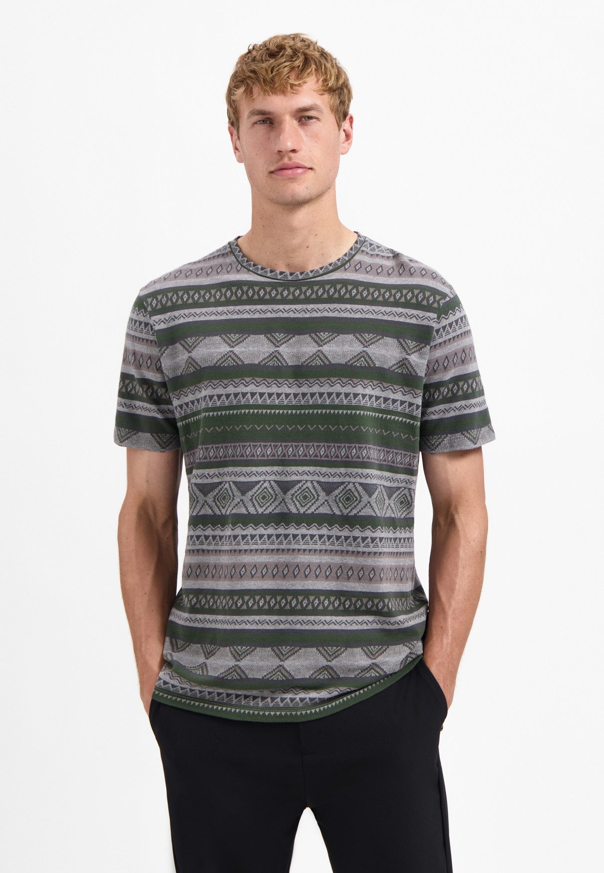 NO EXCESS T-Shirt No Excess Jacquard-T-Shirt T-Shirt Crewneck Allover Jacquard