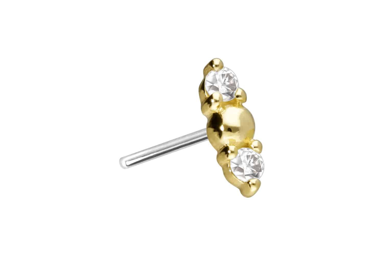 Piercing-Set 14 Karat Gold Aufsatz mit Titan Push Pin 2 MOISSANITE + KUGEL