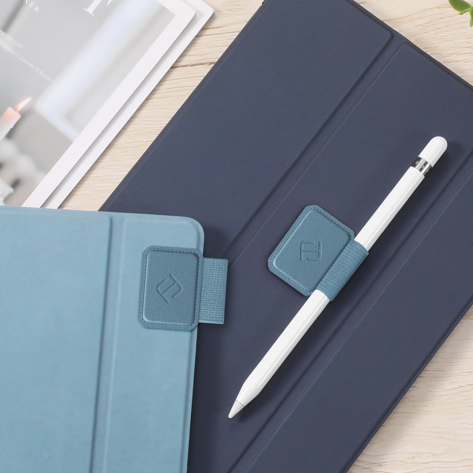 Fintie Stifthülle 4 Stück Stifthalter Selbstklebend für Apple Pencil und Stylus Stift, Elastisch Kunstleder Pen Loop Holder für Notizbuch, Kalender, Tablet