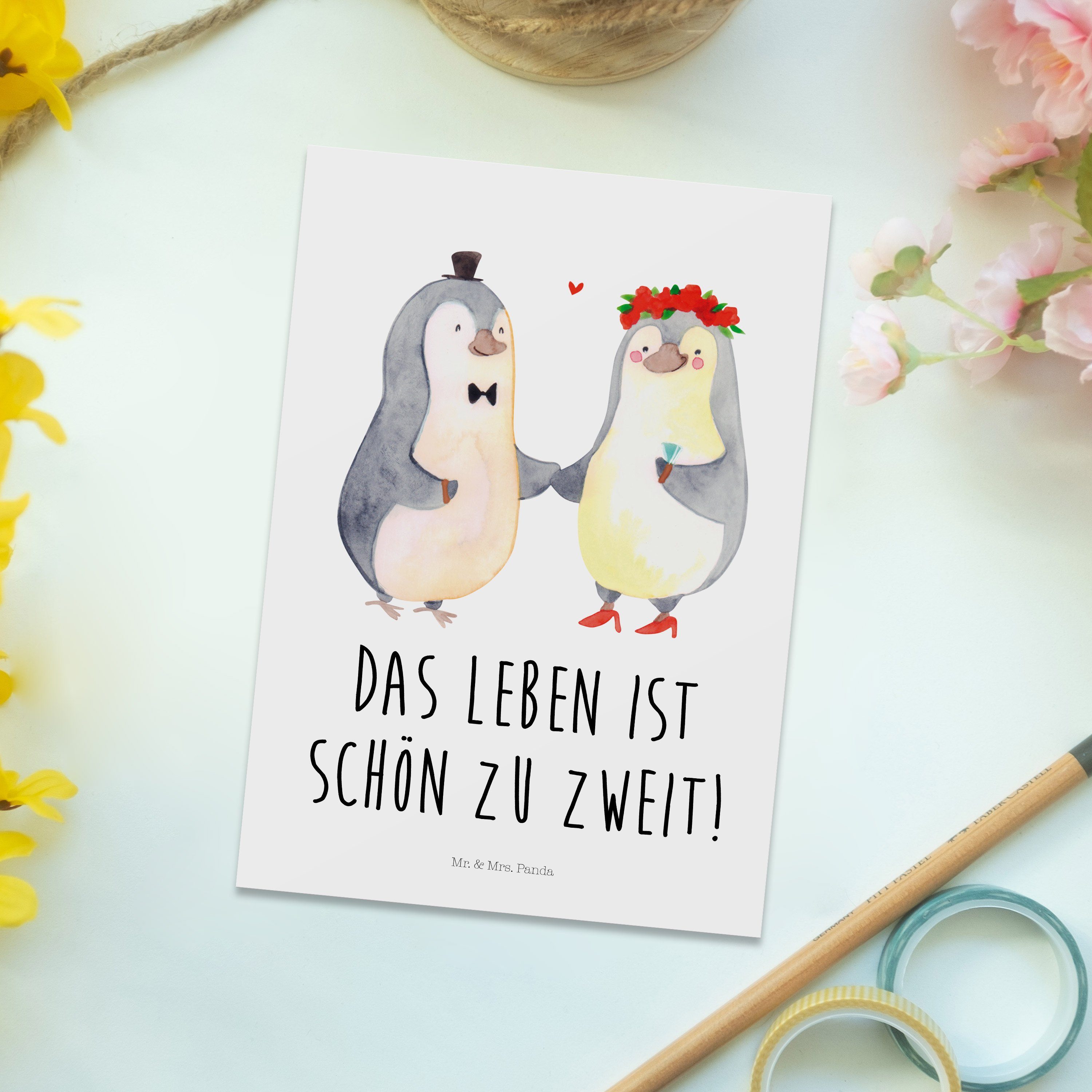 Postkarte Geschenk, - - Mr. & Geschenkkarte, Pinguin Einladungskarte, Panda Weiß Heirat Mrs. Gru