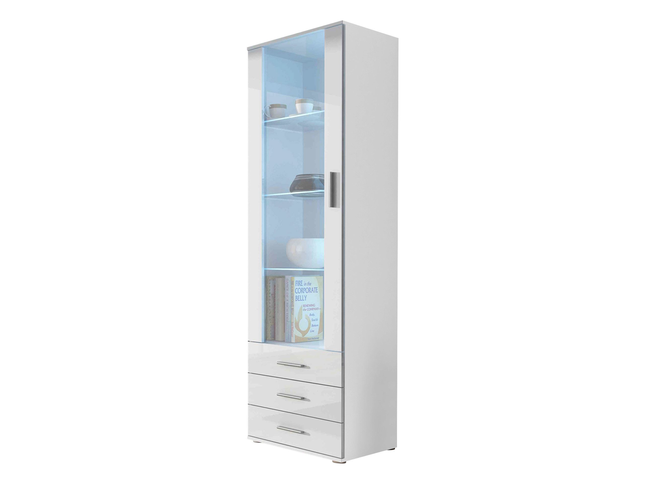 MIRJAN24 Vitrine Soho S01 (mit Drehtür und drei Schubladen) 60x41x192 cm, Beleuchtung als Option