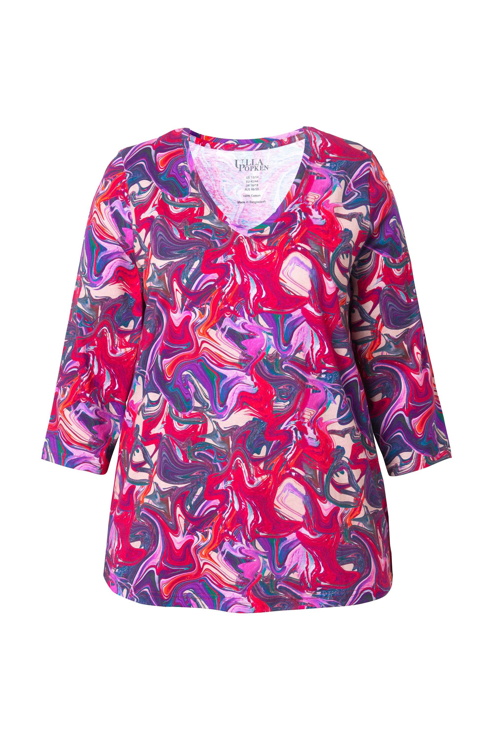 Ulla Popken Longshirt Longshirt A-Linie V-Ausschnitt 3/4-Arm günstig online kaufen