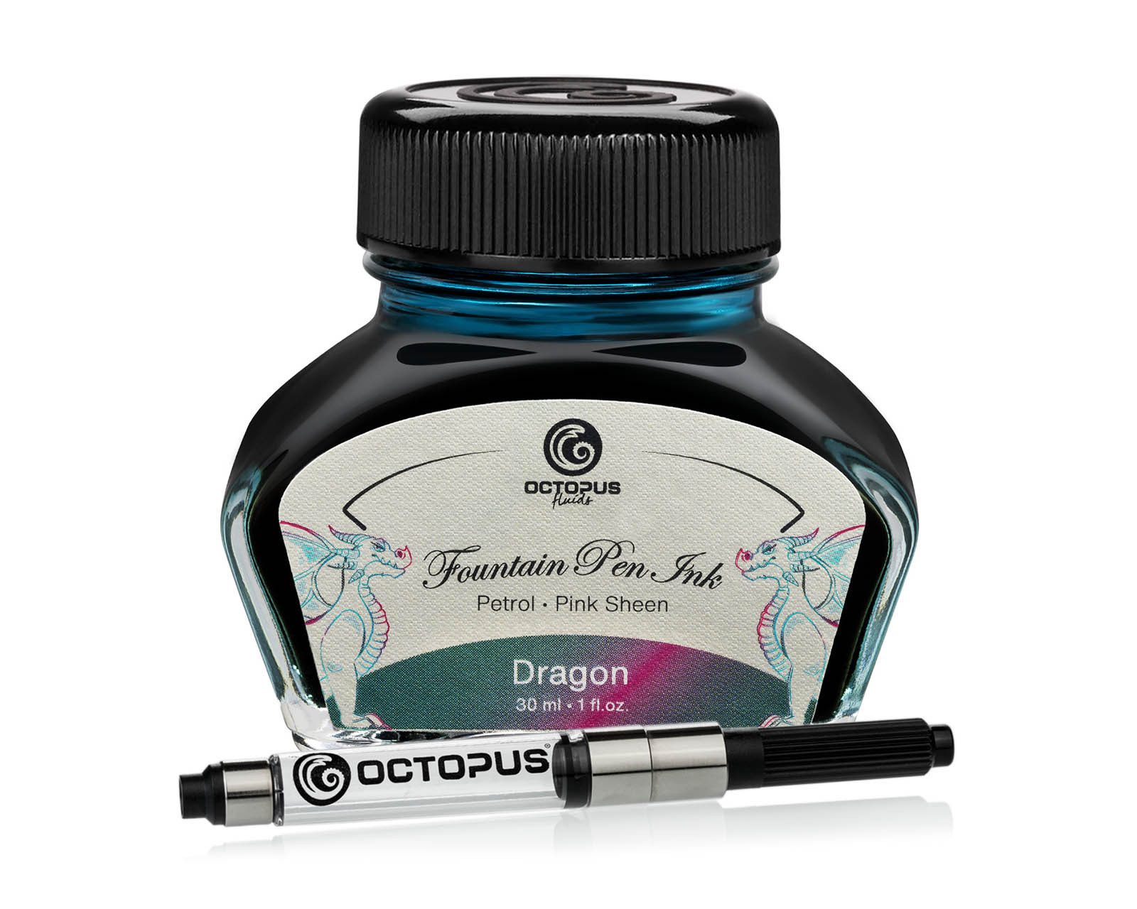OCTOPUS Fluids Fluids Füllhaltertinte Sheen m. Konverter, Dragon, Petrol 30ml Tintenglas (0-tlg., Sheen-Effekt, inklusive Konverter)