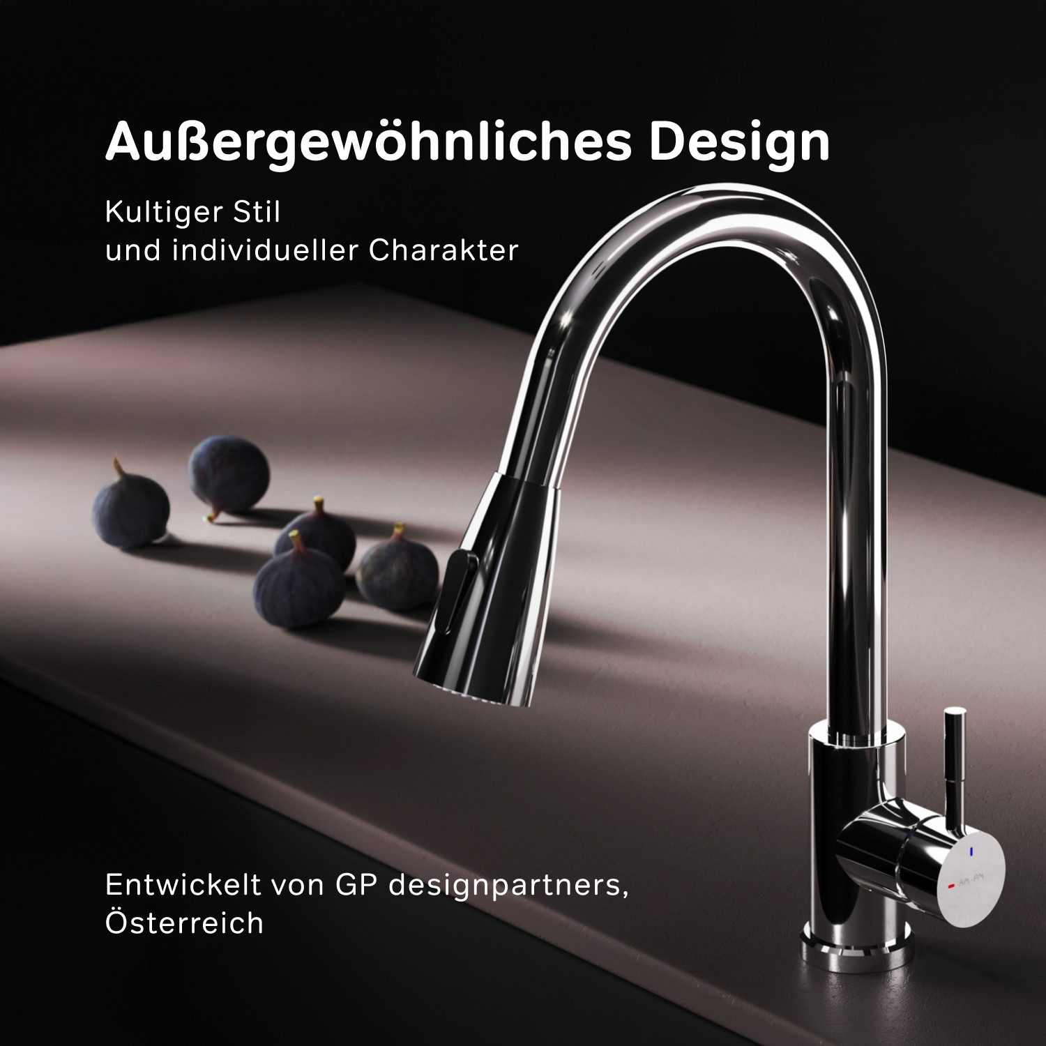 AM.PM Küchenarmatur X-JOY S Wasserhahn Drehbar Küchenarmatur Spültischarmatur Küche (Einhebelmischer Misch-Armatur Mischarmatur, Mischbatterie mit ausziehbarer Brause Chrom Silber) ausziehbarer, flexibler und drehbarer Auslauf