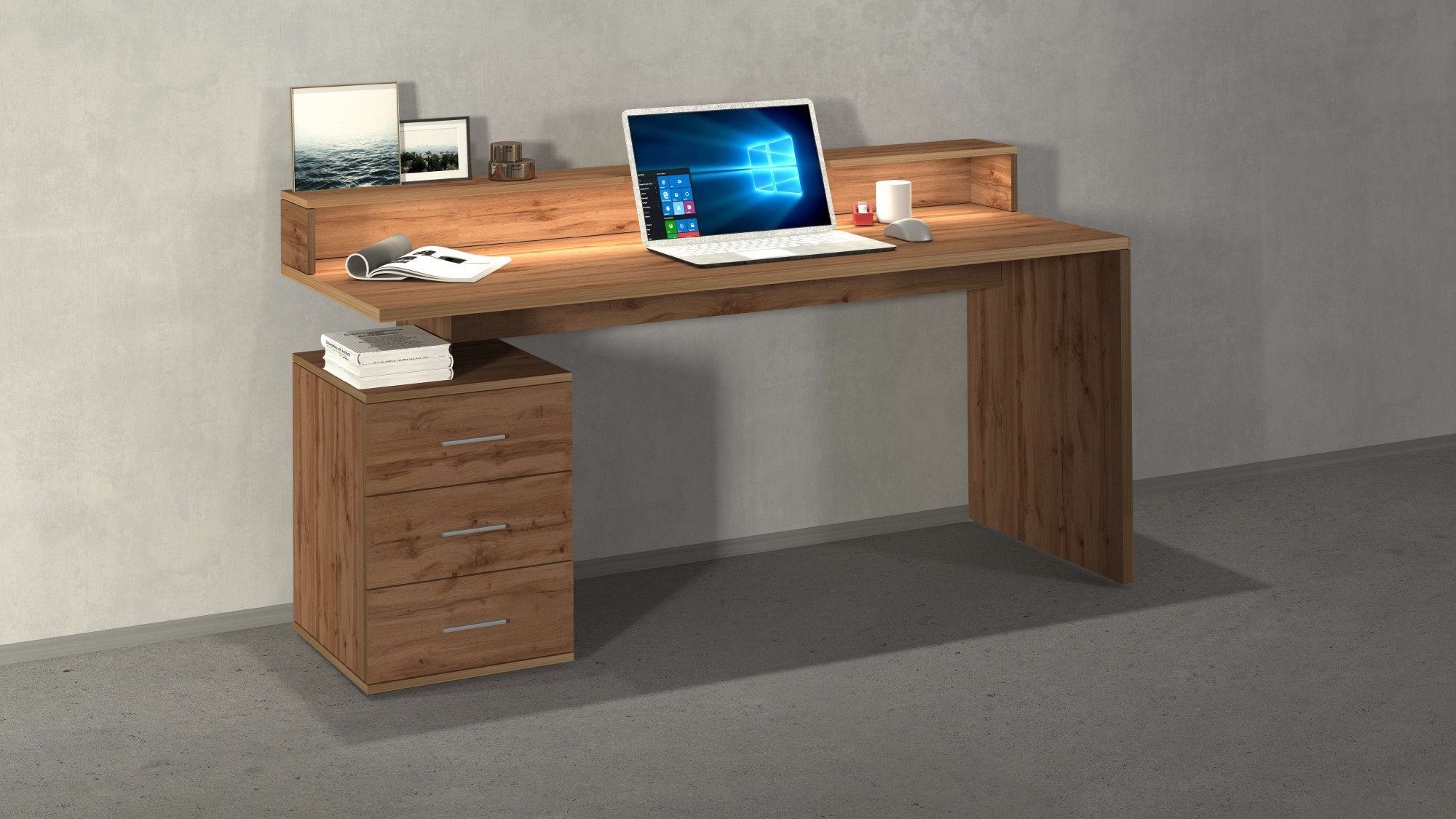 Tecnos Schreibtisch NEW SELINA, mit Schreibtischaufsatz, hochwertiges ital. Design, Breite 160 cm Wotan Oak | Jugendschreibtische