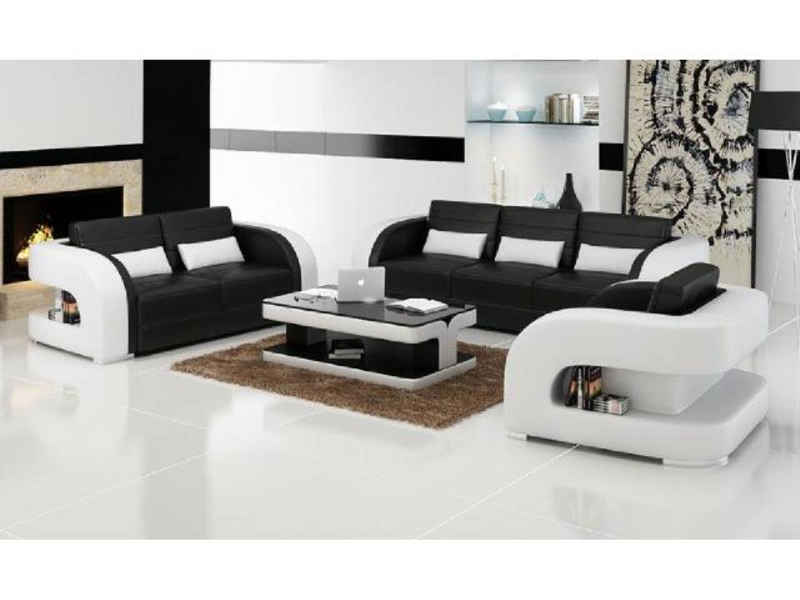 JVmoebel Sofa Schwarz-weiße 3+2+1 Sofagarnitur Ledersofa Couch Sofa Designer Sofas, Made in Europe