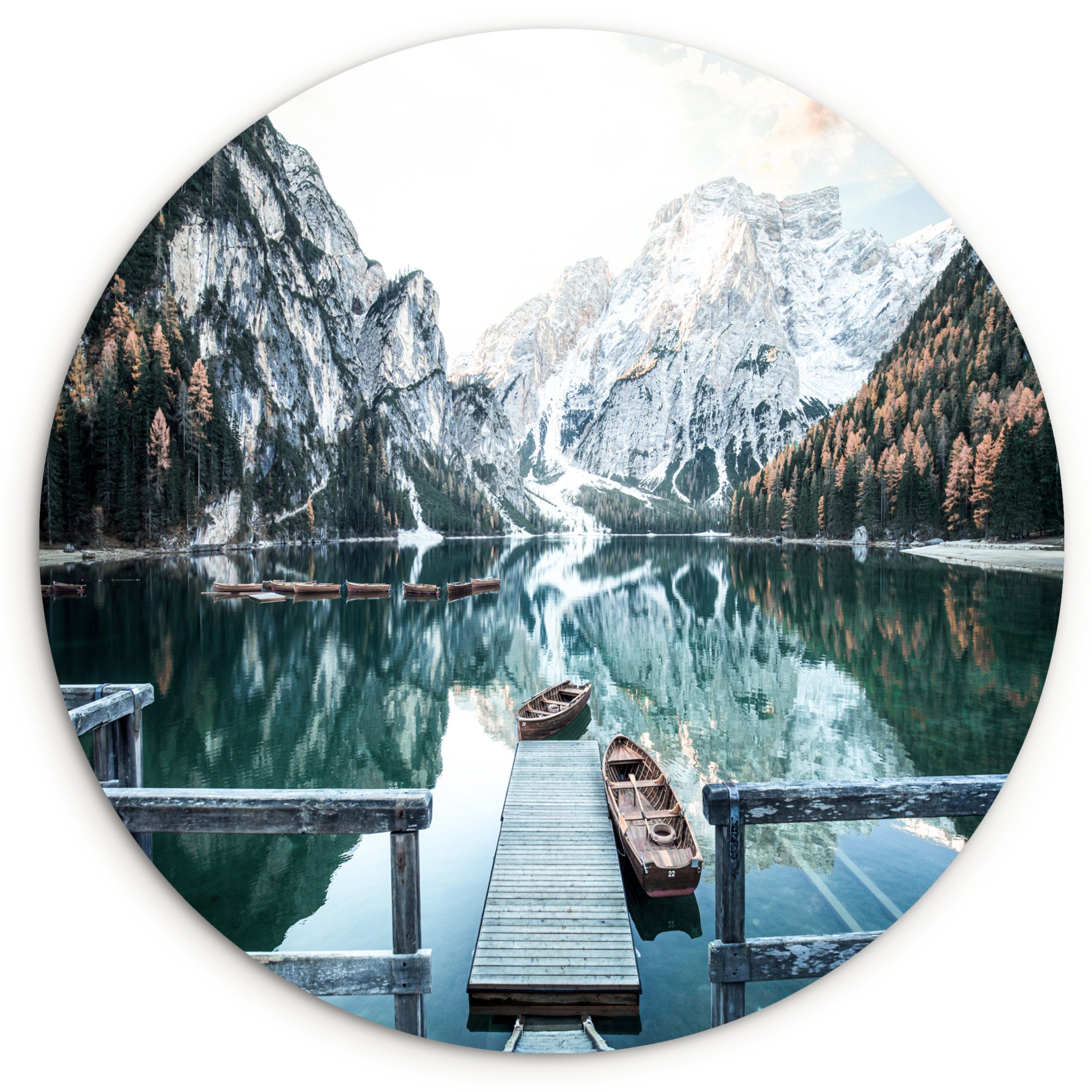 Gemälde Natur - Berge - Schnee - Wald - Boot