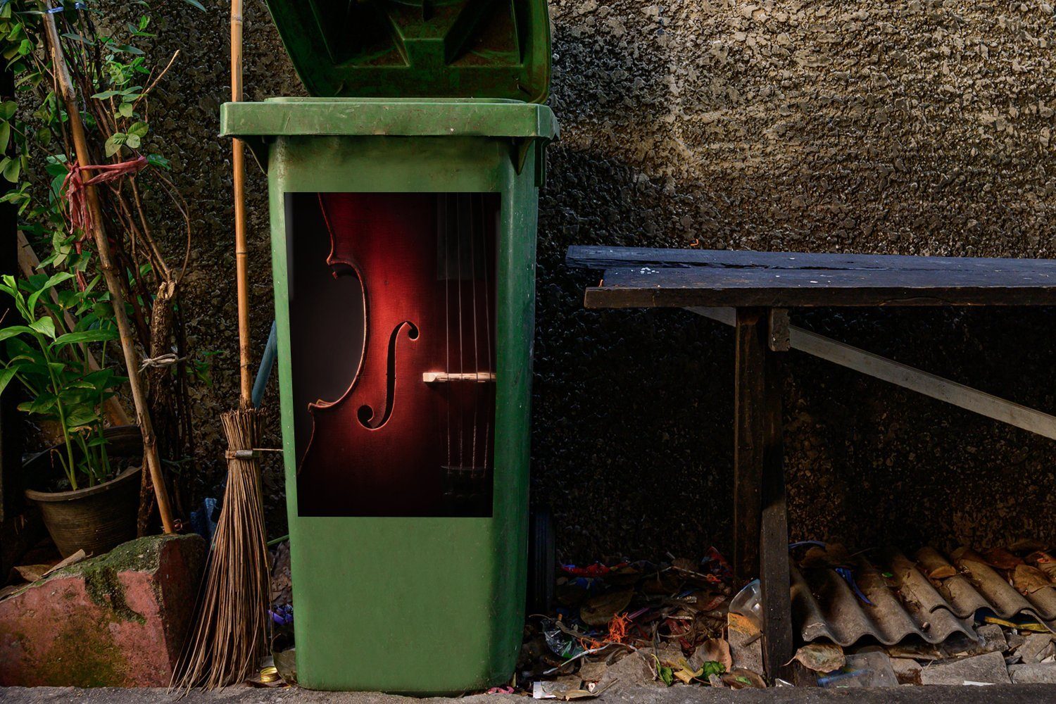 eines Wandsticker Nahaufnahme St), Abfalbehälter Mülleimer-aufkleber, Cellos Sticker, Container, (1 Mülltonne, MuchoWow