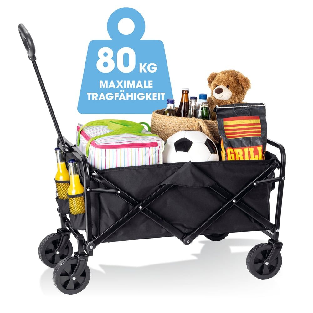 EASYmaxx Bollerwagen Bollerwagen faltbar - bis 80 kg, perfekt für Transport von Kindern, Strandausflüge, Picknick etc.