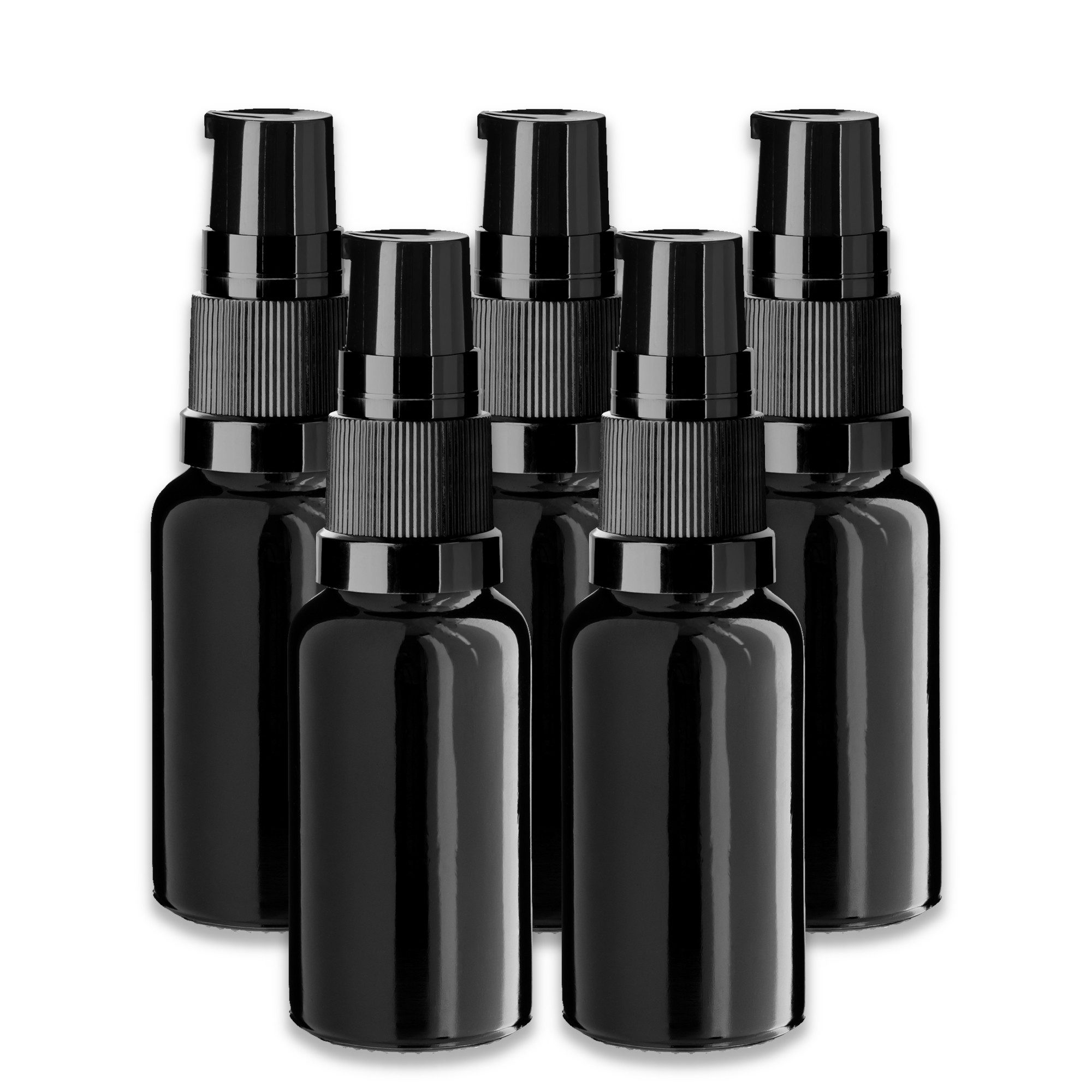 Leerglas 5x Schwarze Glasflasche 20 ml mit schwarzer Pumpe Dispenserpumpe DIN18