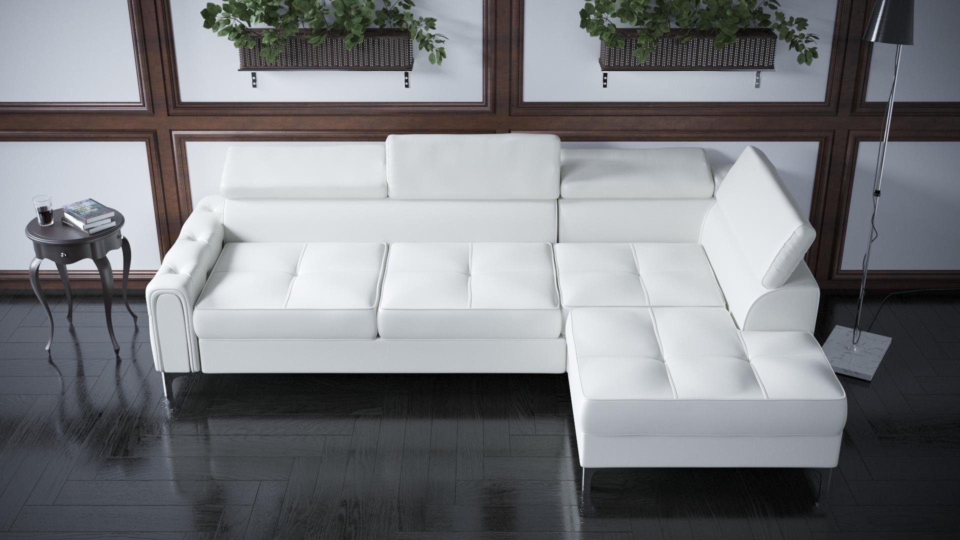 JVmoebel Ecksofa Ledersofa L-Form Couch Wohnzimmer Ecke Design, Made in Europe Weiß