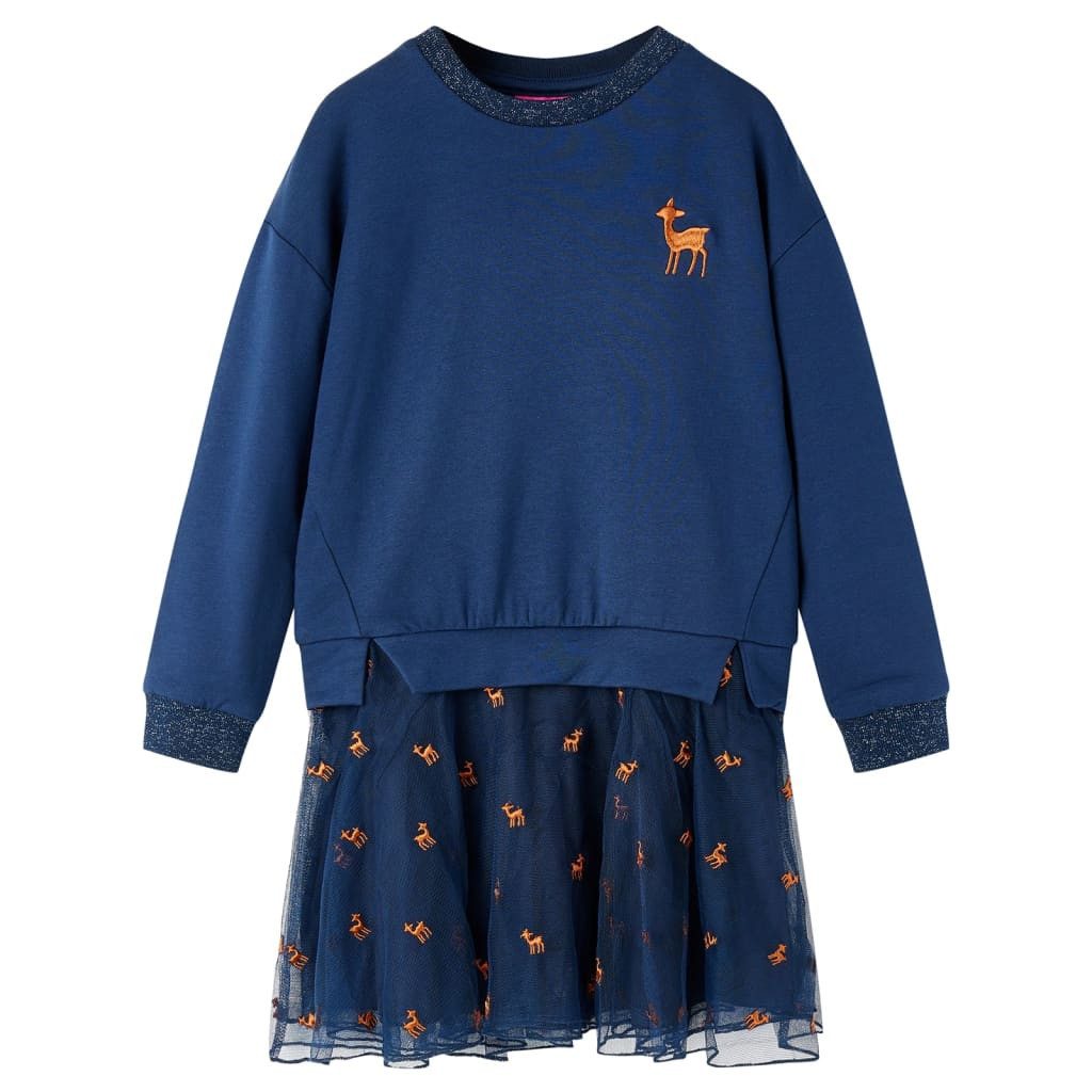 vidaXL Druckkleid Kinderkleid mit Langen Ärmeln Marineblau 104