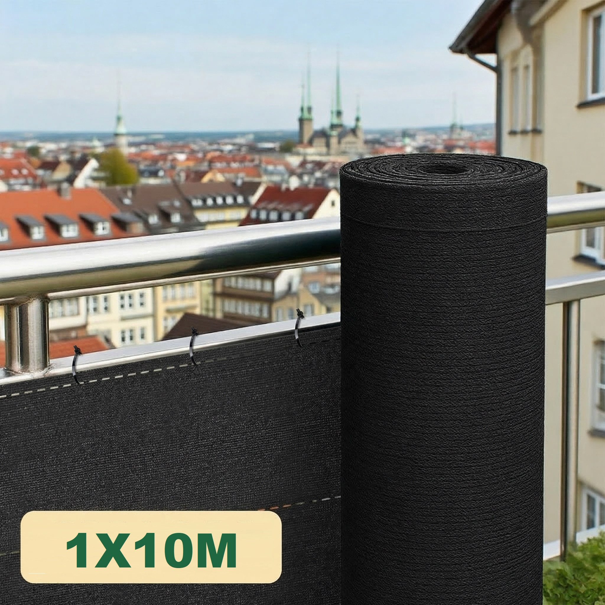 Ferghana Balkonsichtschutz Schatten Sichtschutz Seelenfrieden, Sichtschutz Balkon aus HDPE (Länge: 10 Meter, Höhe optional)für Gitter Geländer Zaun) Blickdicht UV-Schutz, Schattiernetz mit Kabelbinder