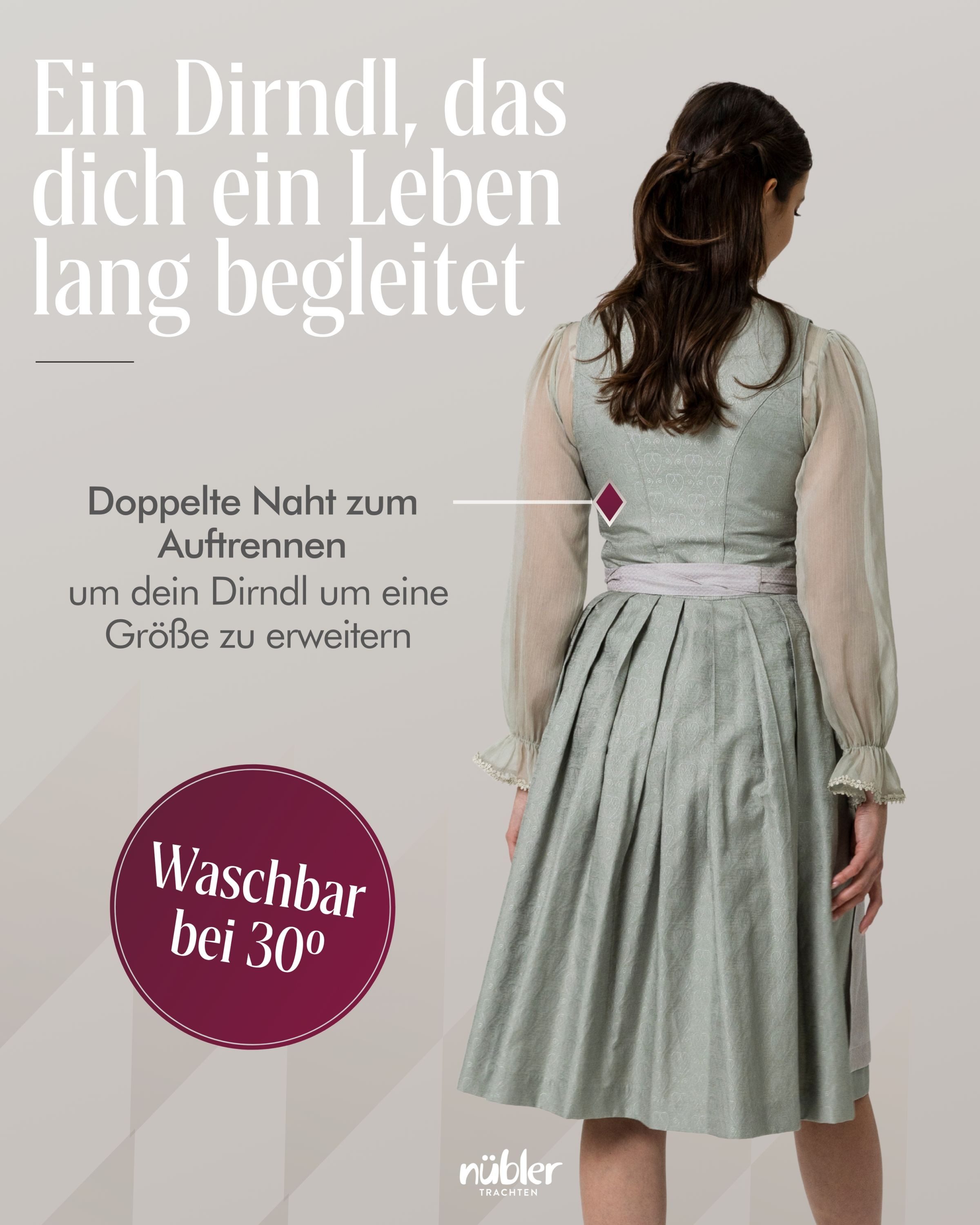 Nübler Dirndl Midi Dirndl Flurina in Salbei von Nübler - Rocklänge 70 cm