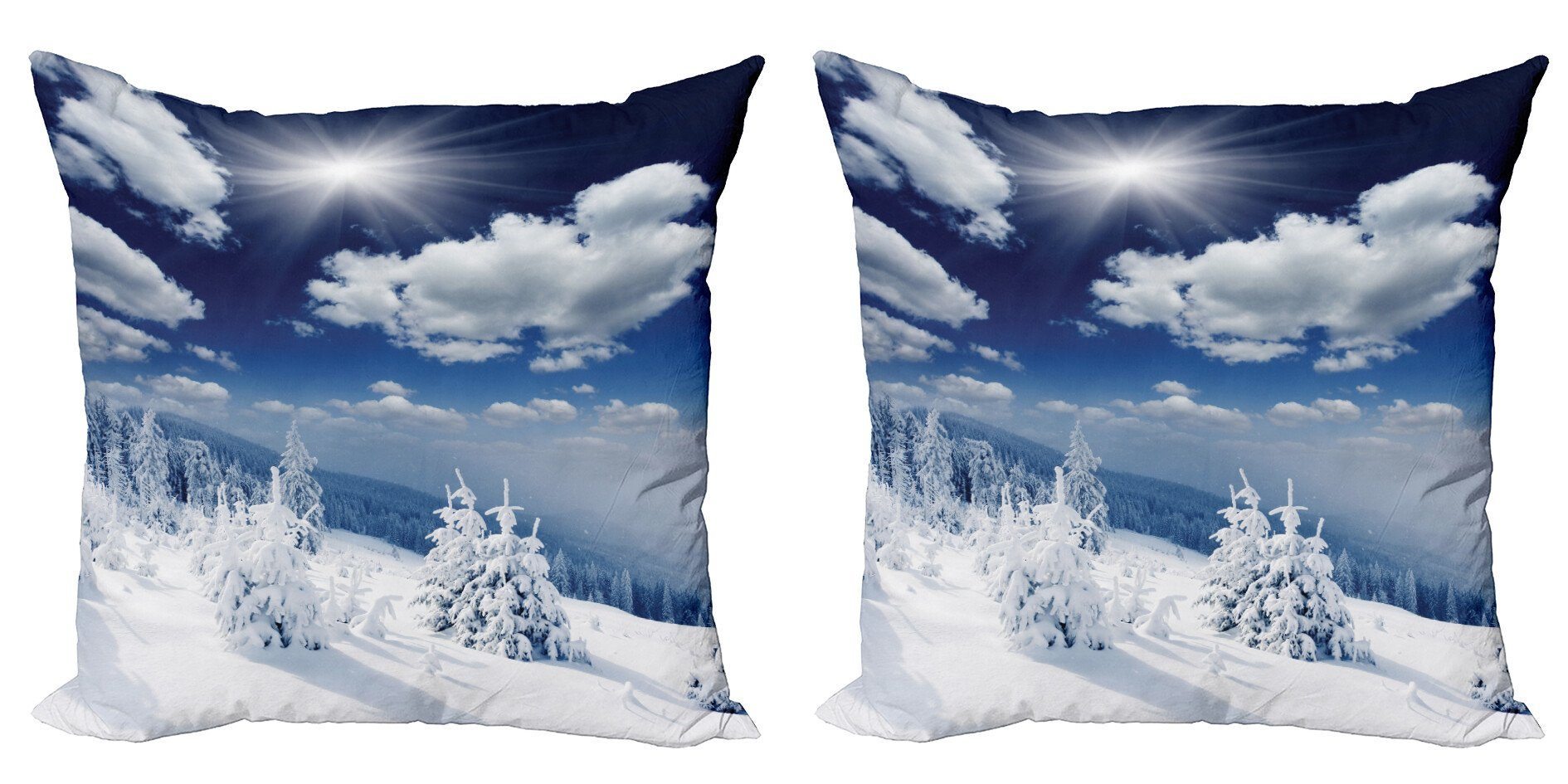 Kissenbezüge Modern Accent Doppelseitiger Digitaldruck, Abakuhaus (2 Stück), Weiß Schnee bedeckte Bäume