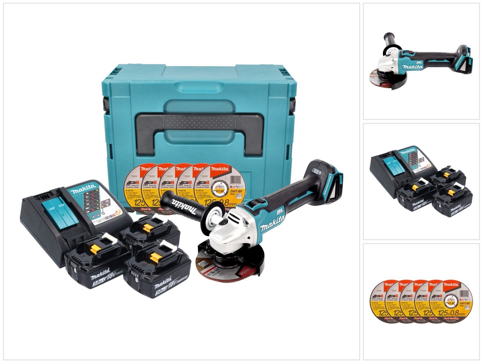 Makita Akku-Winkelschleifer DGA 504 RFJ3 Akku Winkelschleifer 18 V 125 mm Brushless + 3x Akku 3,0
