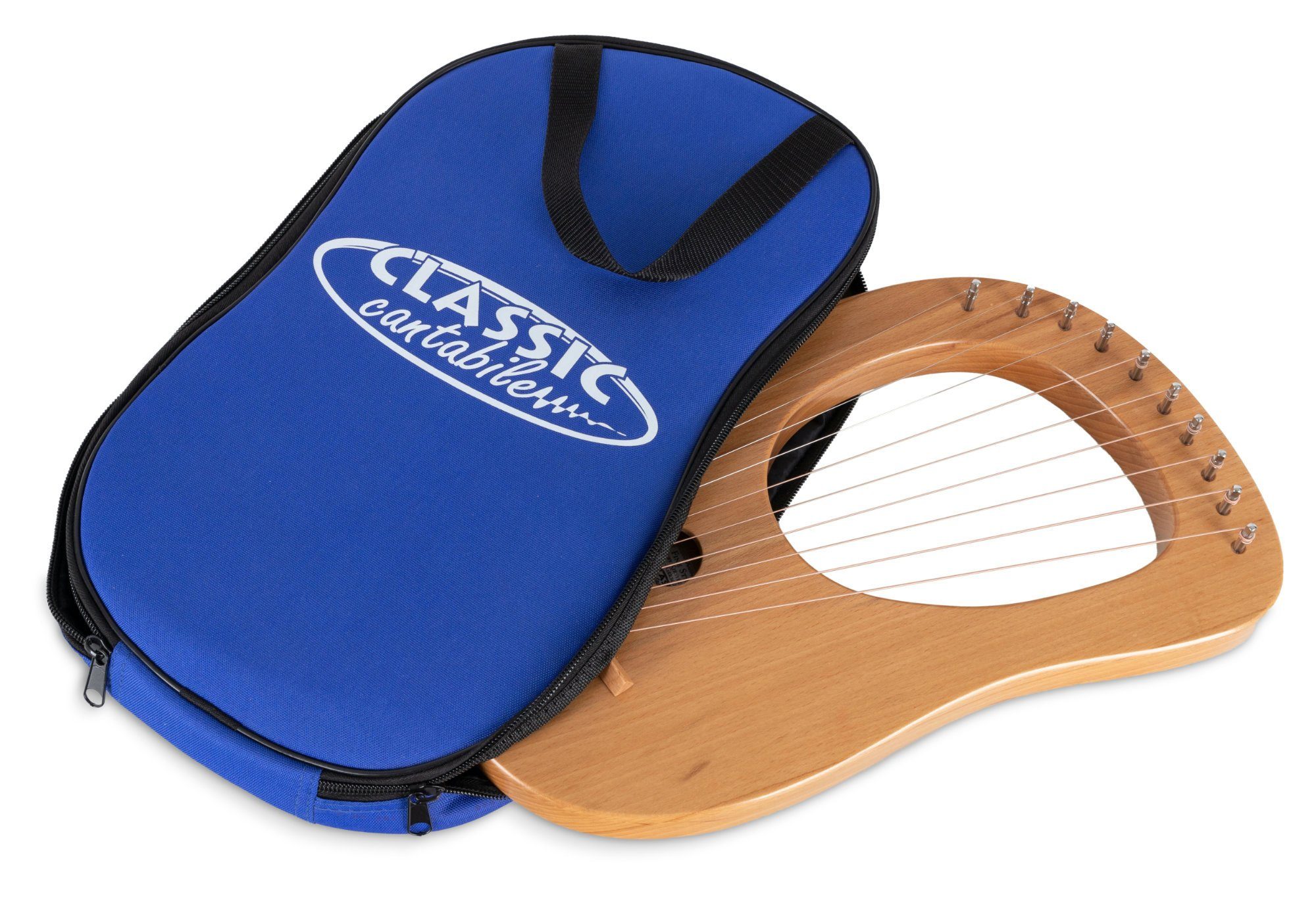 Classic Cantabile Konzertgitarre Lyra Harfe 10 Струны, inkl. Stimmschlüssel und Tasche, Reiseharfe mit Korpus und Steg aus Buchenholz