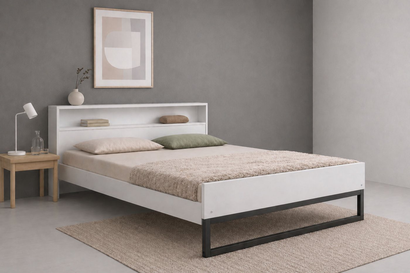 OTTO home Bett Pannor, Industrial Design, mit Regal, Lattenrost inklusive (Liegefläche Breite 140 oder 180cm), Kufengestell, bis 200 kg …