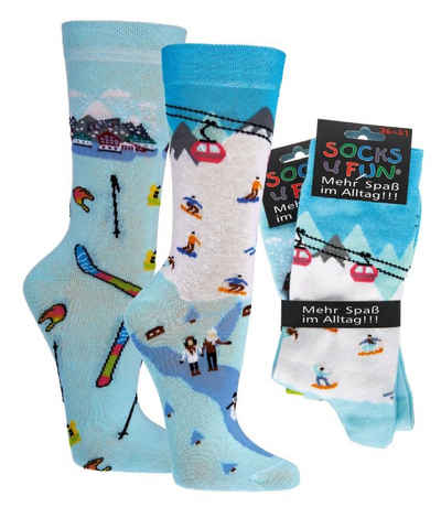 Socks 4 Fun Freizeitsocken Socks 4 Fun Motivsocken Wintersport Ski (2-Paar, 2 Paar)