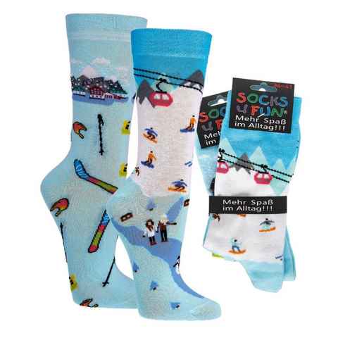 Socks 4 Fun Freizeitsocken Socks 4 Fun Motivsocken Wintersport Ski (2-Paar, 2 Paar)