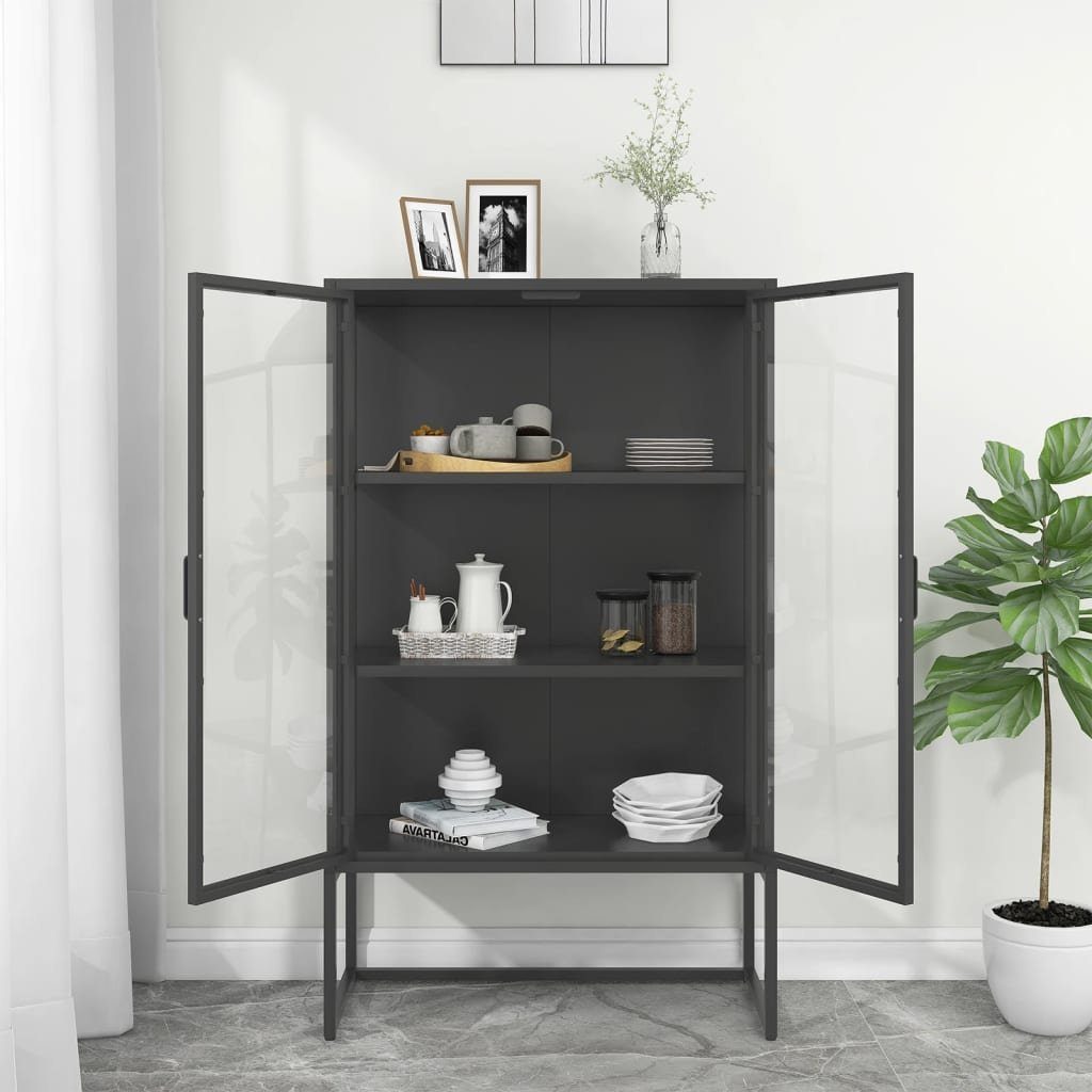 vidaXL Fächerschrank Highboard Anthrazit Gehärtetes Stahl cm und Glas (1-St) 80x35x135