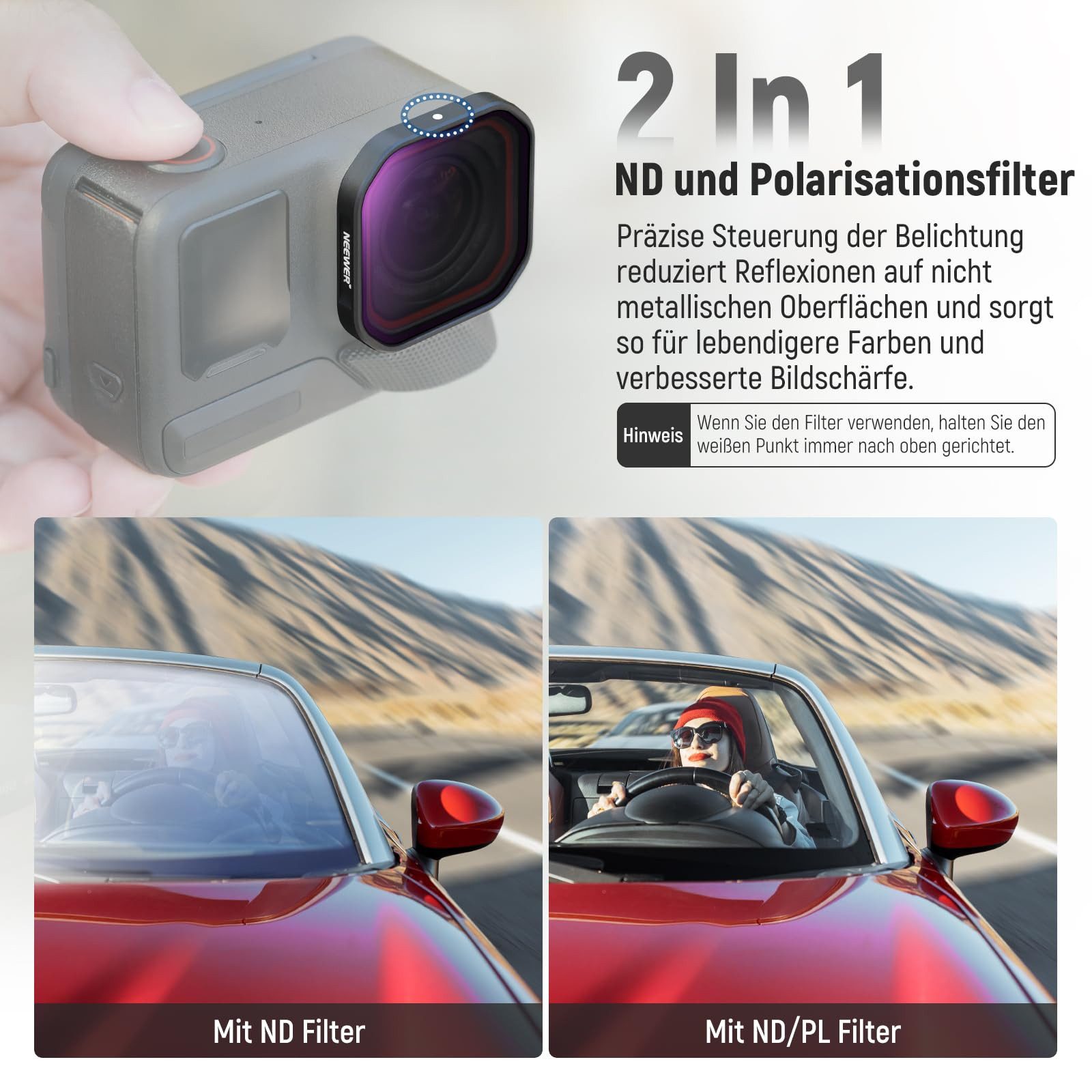 Neewer 4er Pack ND/PL Lens Filter Kit Kompatibel mit Insta360 Ace Pro 2 Foto-Filter-Sets (ND8/PL+ND16/PL+ND32/PL+ND64/PL Filter Set, Bequeme Schnappbefestigung)