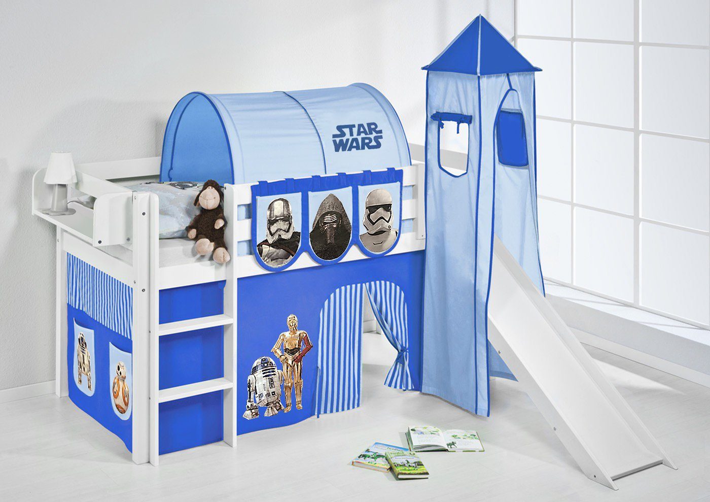 Lilokids Hochbett Spielbett JELLE Star Wars - Hochbett - mit Turm, Rutsche und Vorhang