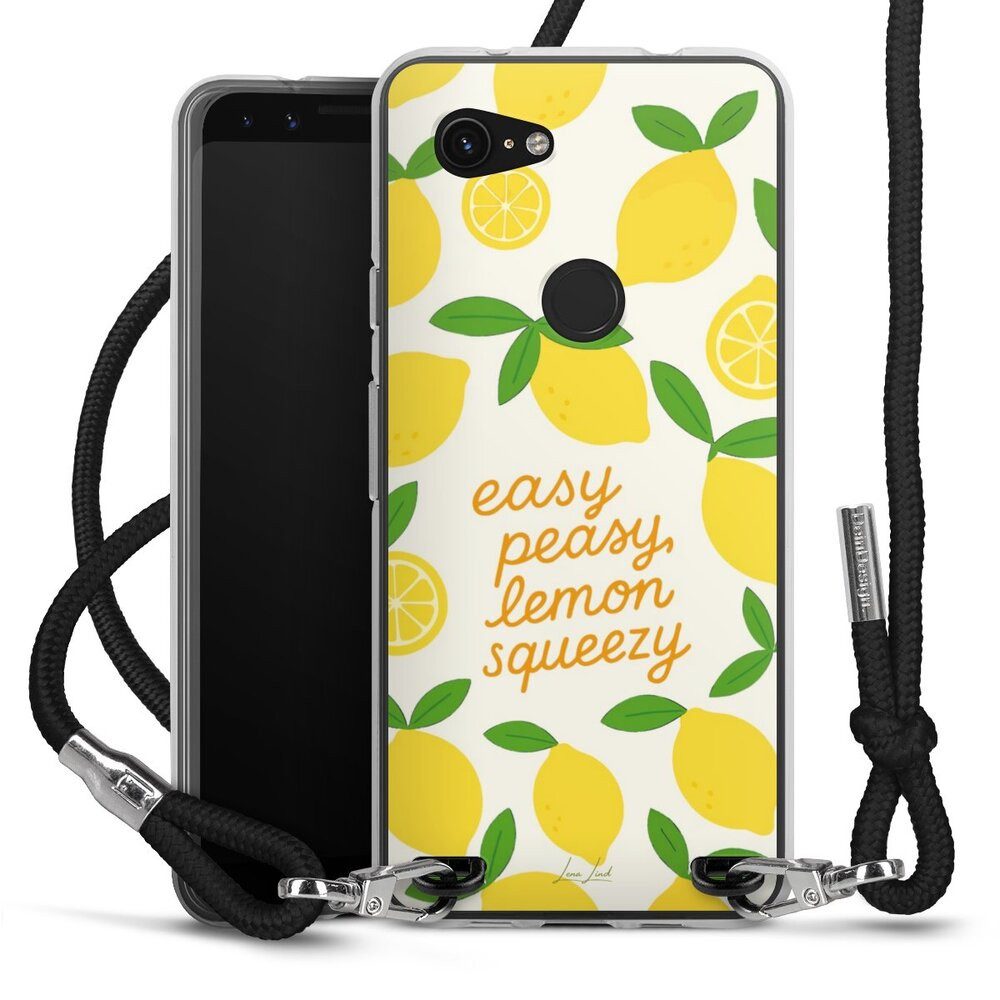 DeinDesign Handyhülle Zitrone Spruch Statement Easy Peasy Lemon Queezy, Google Pixel 3a Handykette Hülle mit Band Case zum Umhängen