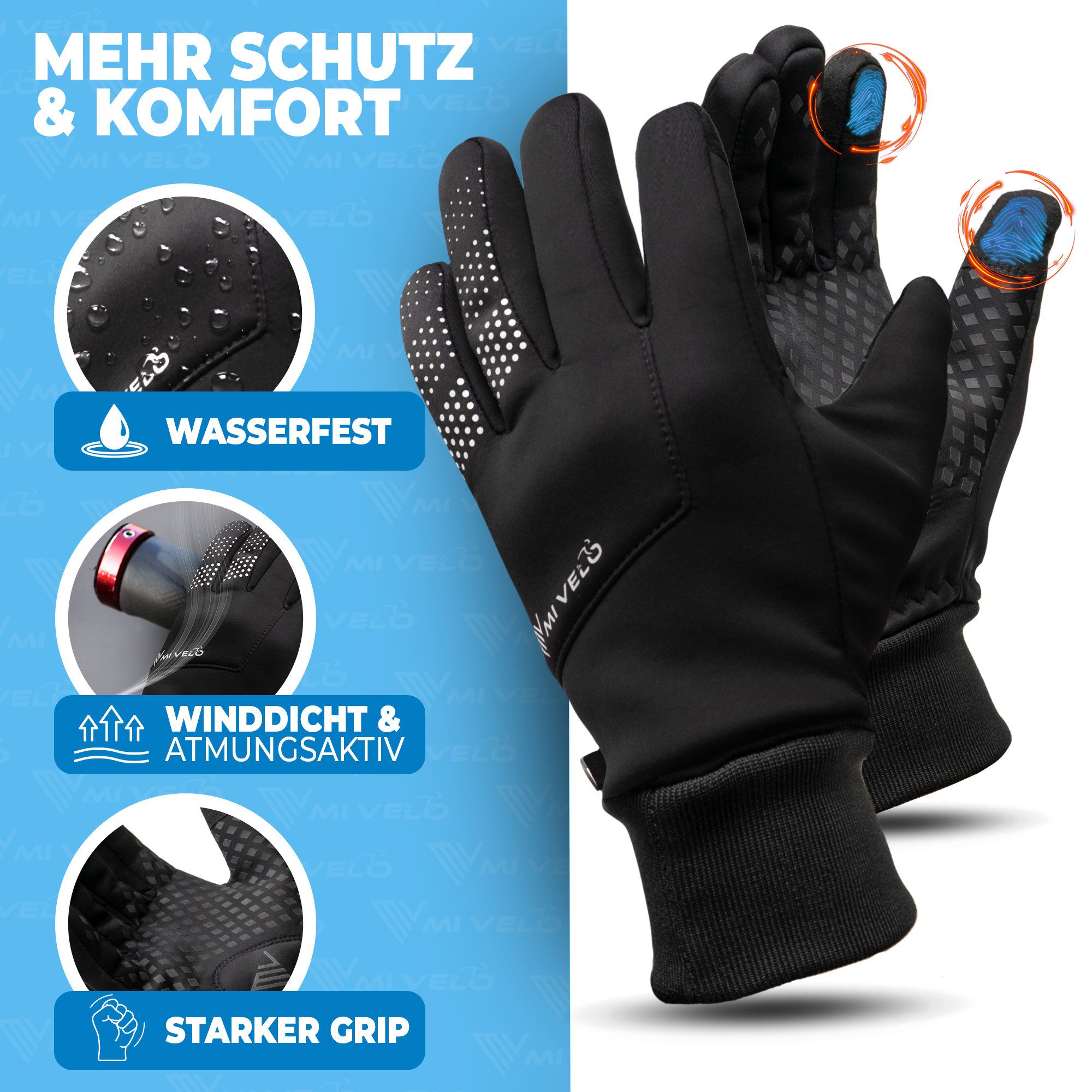 MIVELO Fahrradhandschuhe warme Winterhandschuhe wasserabweisend winddicht mit Touchscreen Funktion – Bild 3 von 5