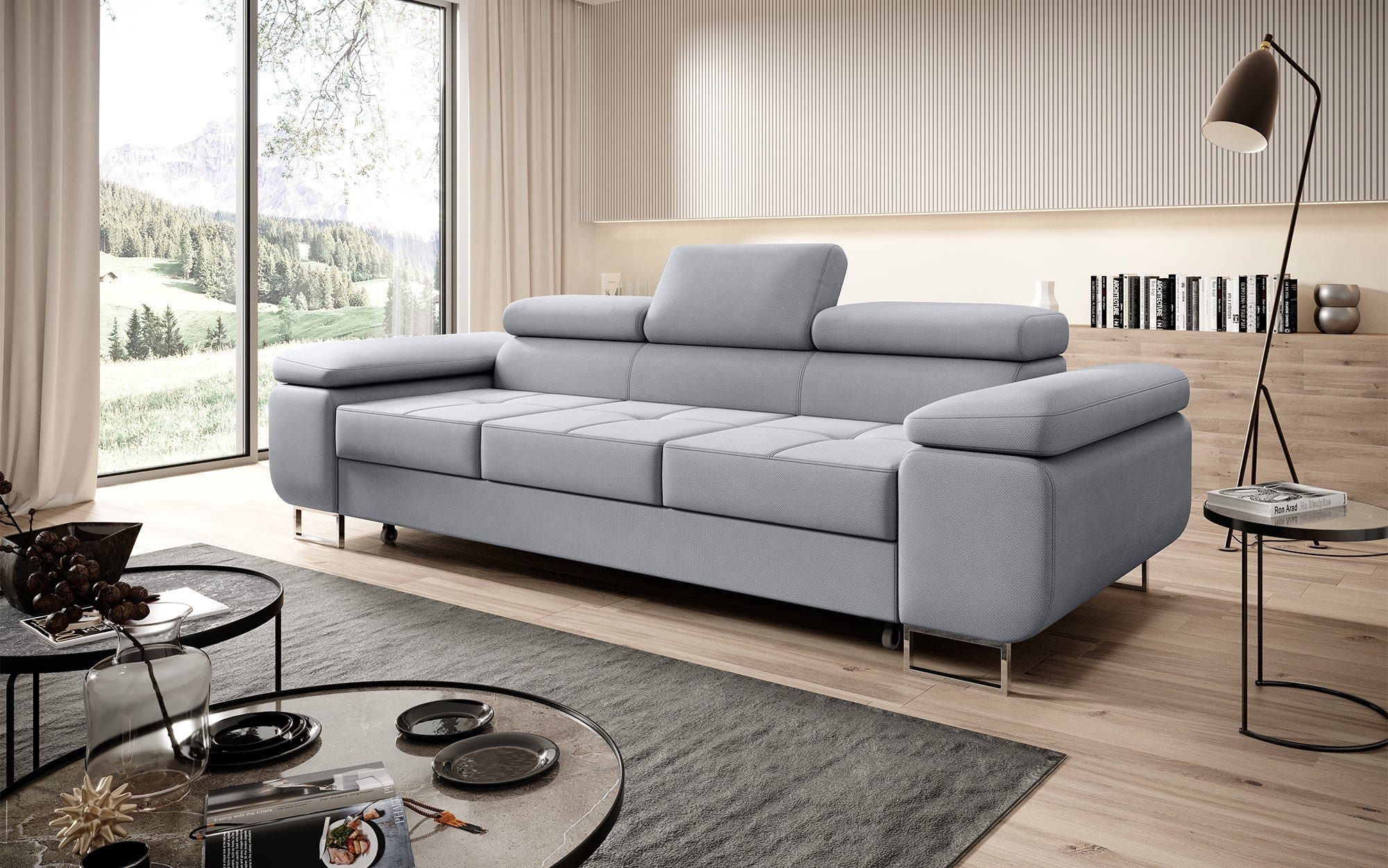 Baidani Sofa Sofa Triora mit Schlaffunktion (Stoff), inkl. Aufbau Grau