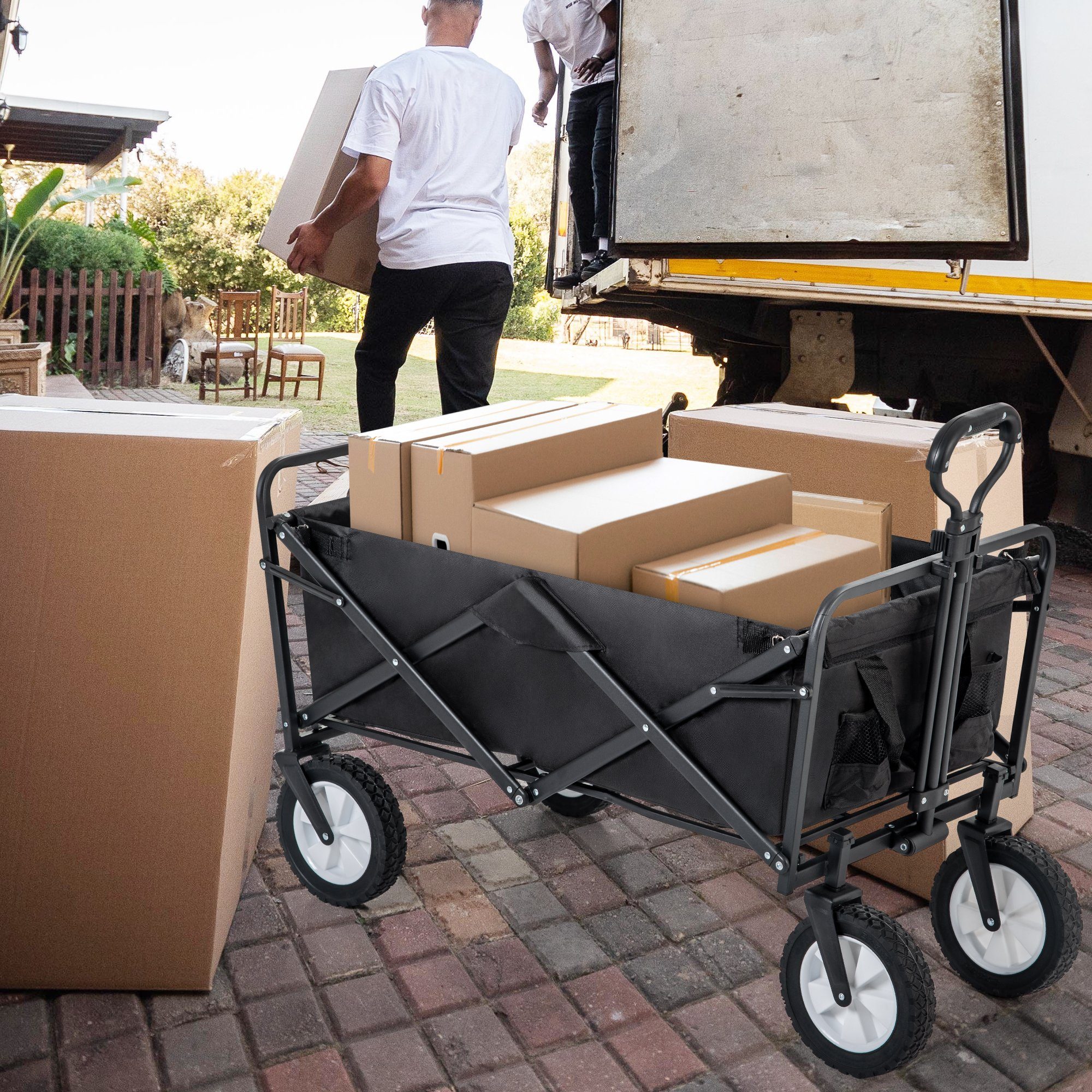 Schwarz Merax ohne klappbar,Transportwagen drehbar, Bollerwagen Dach, Handwagen ° 360 Handgriff Faltbar, verstellbarer