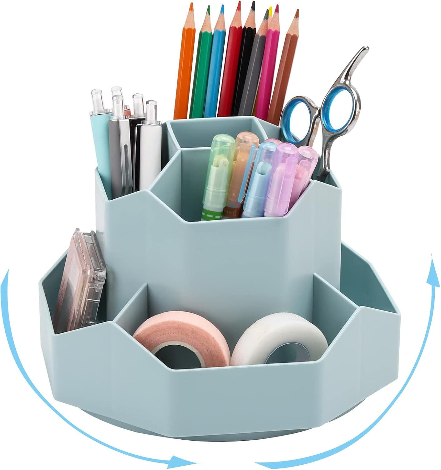 FELIXLEO Magnettafel Drehbarer Stiftehalter Blau 360 Grad Schreibtisch Organizer 9 Fächer