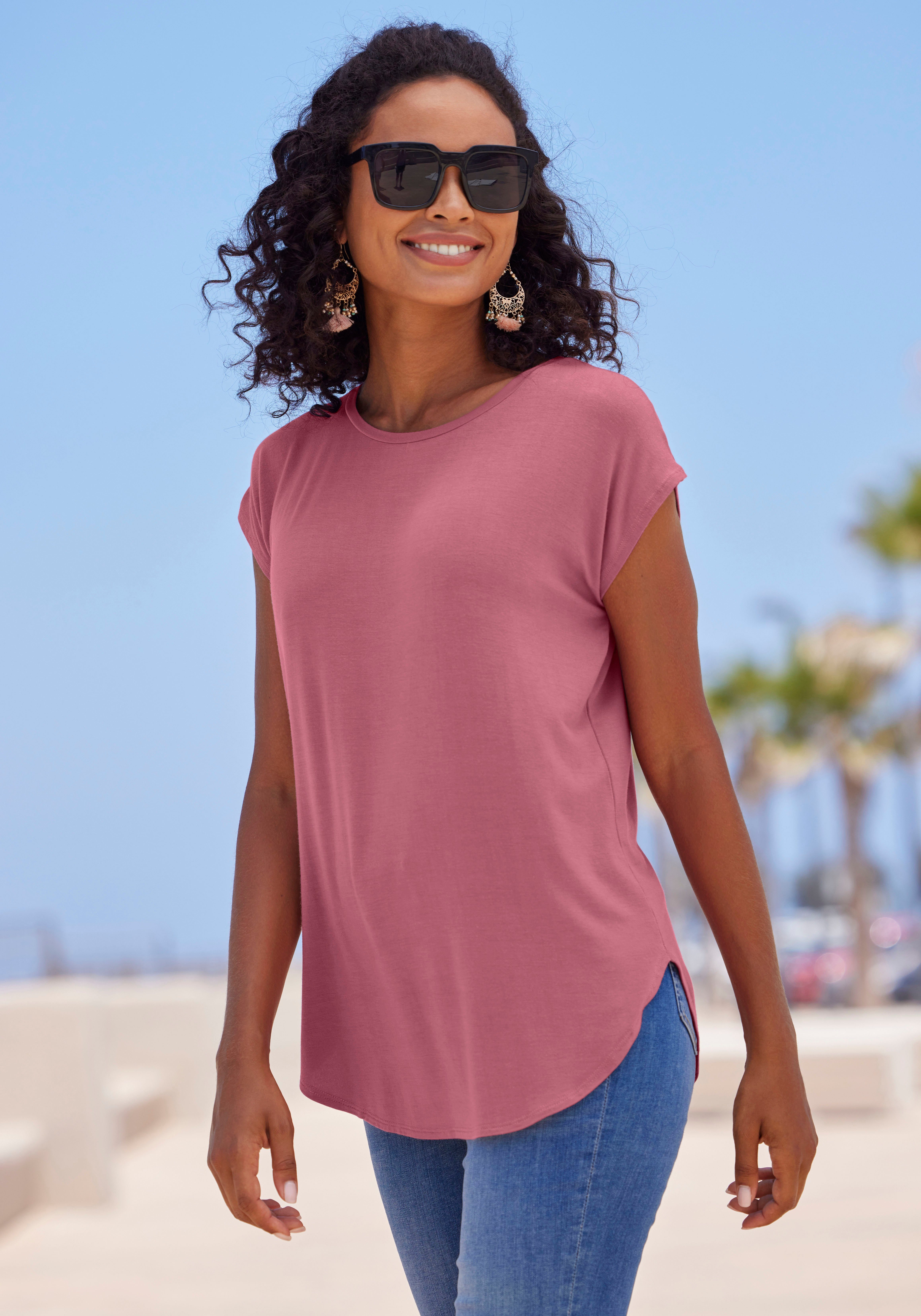 LASCANA Longshirt "mit stark gerundetem Saum", (2er-Pack), aus weichem Visk günstig online kaufen