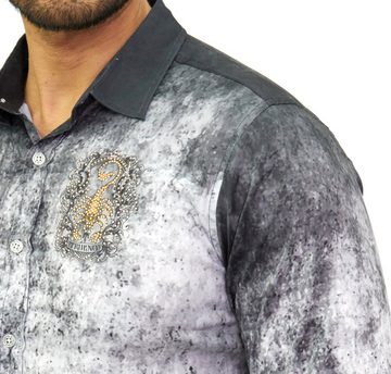 TRUENO Langarmhemd Extravagantes Strass Hemd mit besonderen Totenkopf Motiven