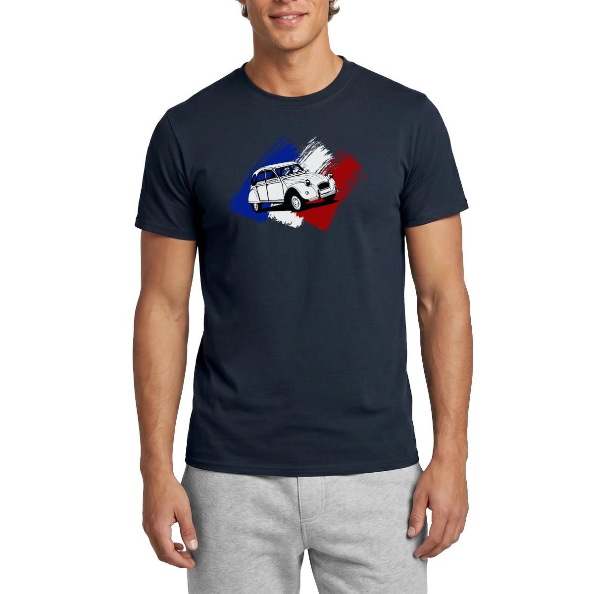 T-Shirt Citroën 2CV Ente Französische Flagge Männer T-Shirt