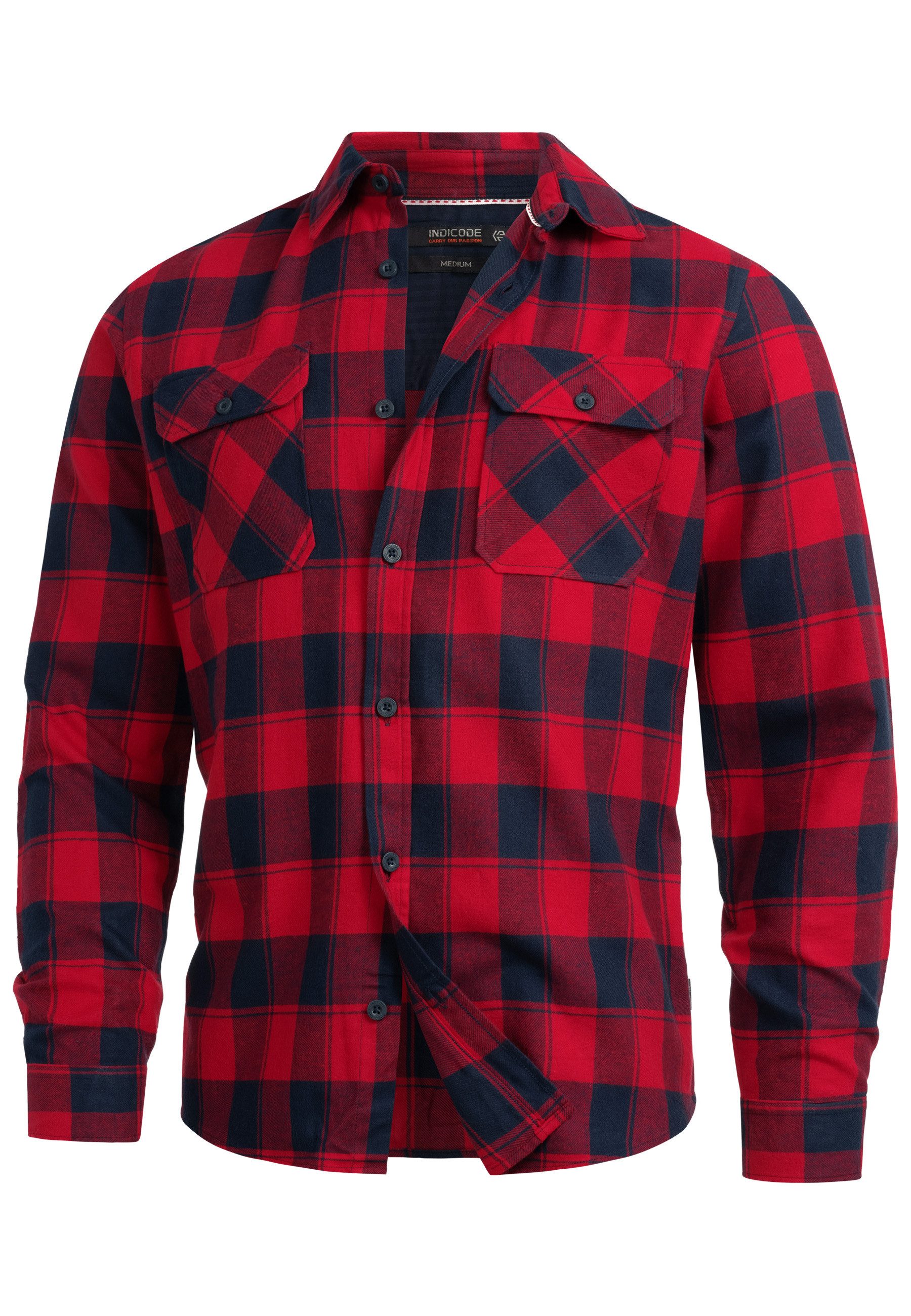 Indicode Langarmhemd Herren INBakula Langarmhemd im Karo-Design Lässiges Langarmhemd im karierten Design mit Brusttaschen