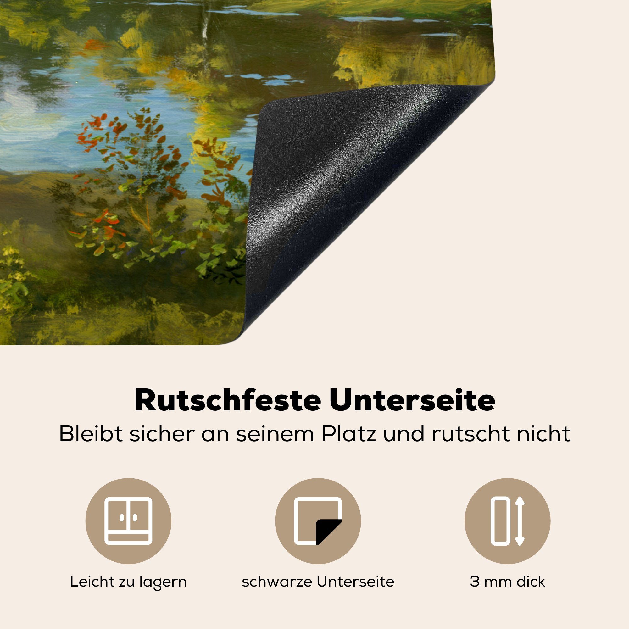 Bäumen nutzbar, Mobile Ceranfeldabdeckung MuchoWow von tlg), Vinyl, 70x52 einem Arbeitsfläche an Herdblende-/Abdeckplatte cm, Eine Fluss, (1 Illustration