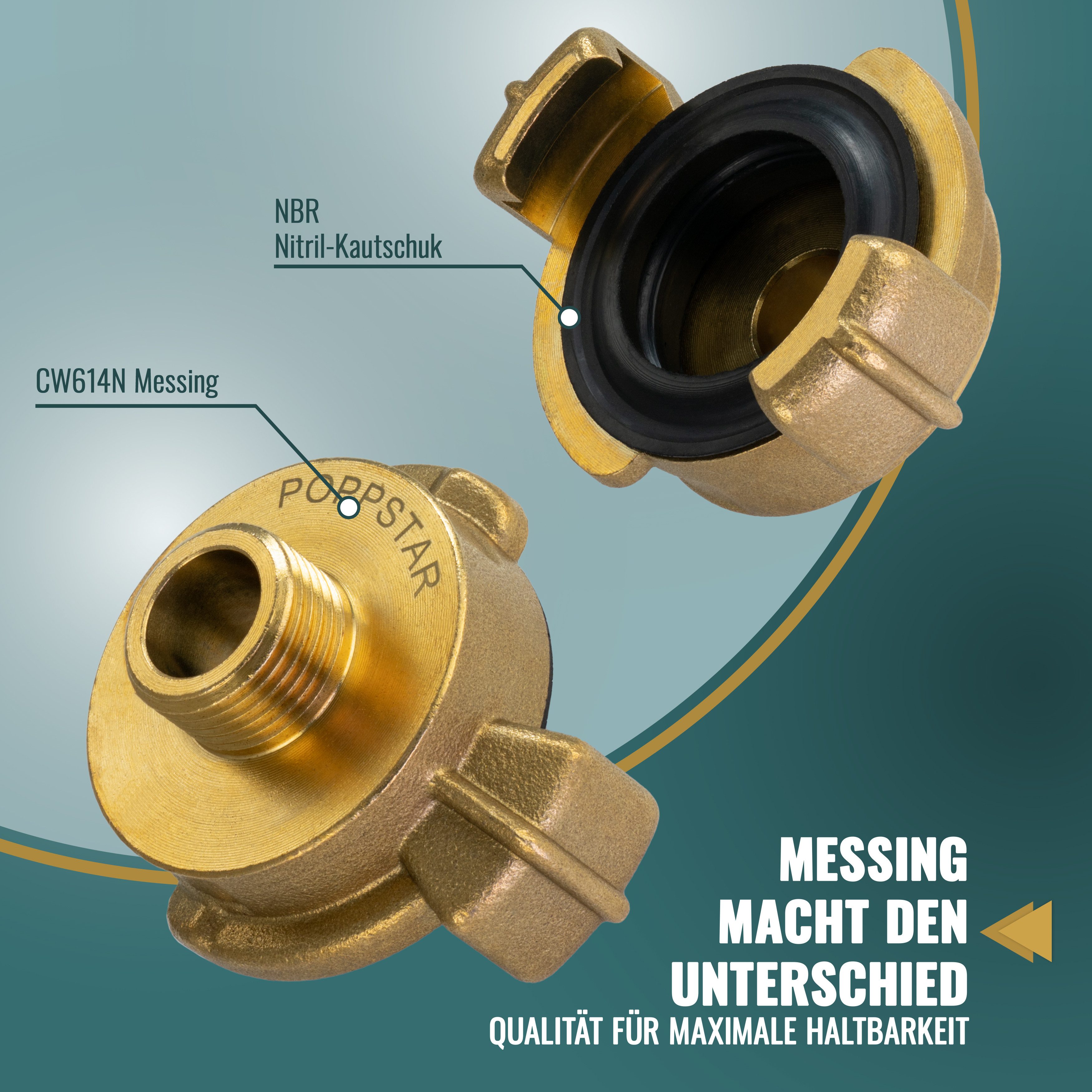 Poppstar Schlauchkupplung Schnellkupplung Messing mit Außengewinde auf System Geka-Anschluss, (1-tlg., Klauenkupplung), mit G 1/4 Zoll AG