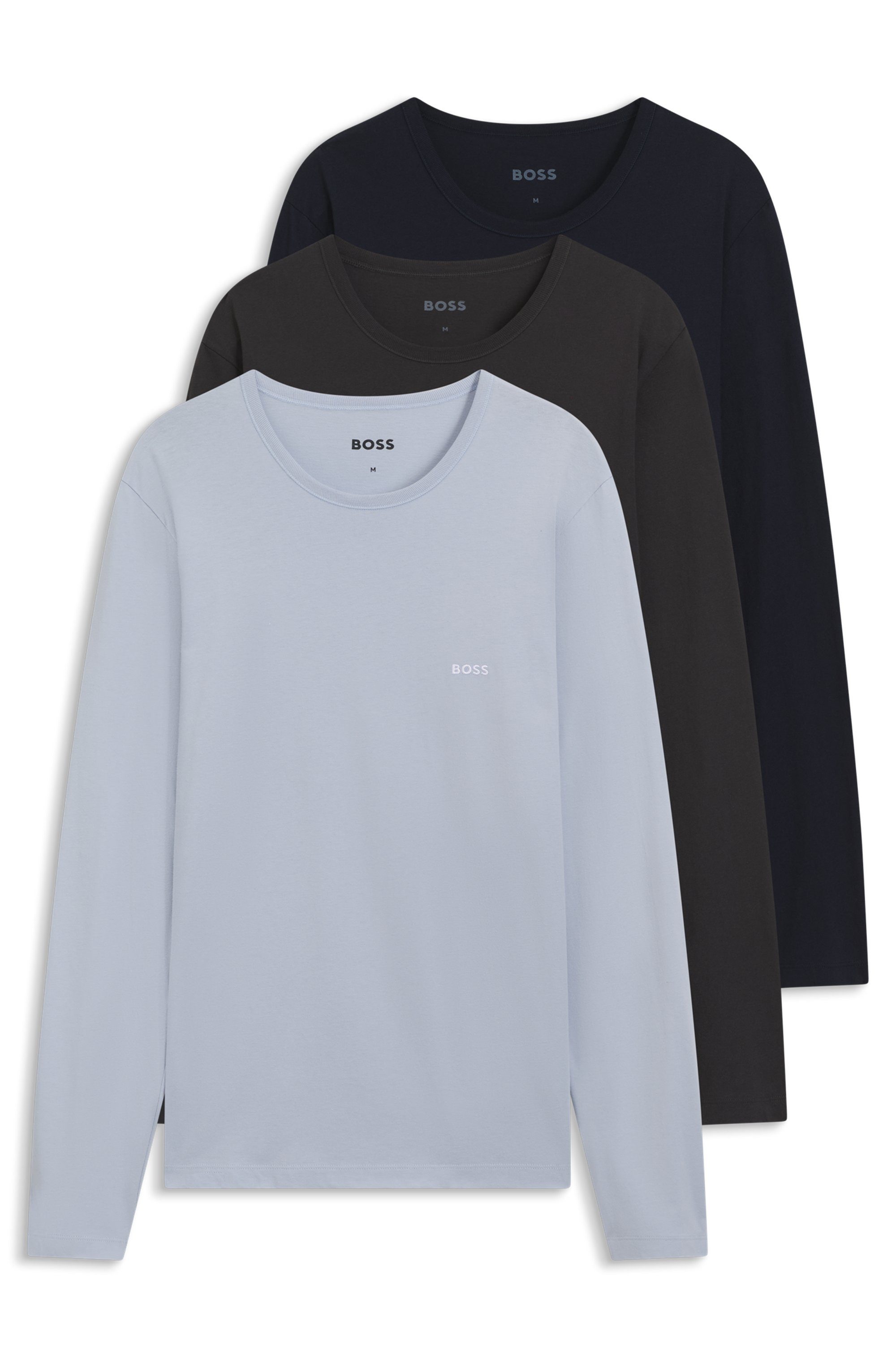 BOSS Langarmshirt longsleeve-Shirt R-Neck Classic COTTON 3pcs/pack (3-tlg) mit BOSS Logo-Schriftzug