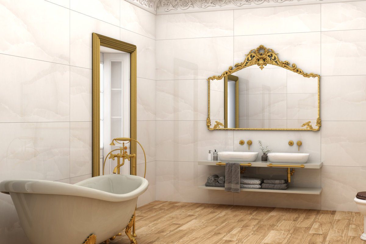 Wandfliese 1 Paket (1,44 m2) Fliesen ONYX WHITE (60 × 60 cm), poliert, weiß, Küche Wand Bad Flur Wandverkleidung Duschwand Marmoroptik Steinoptik