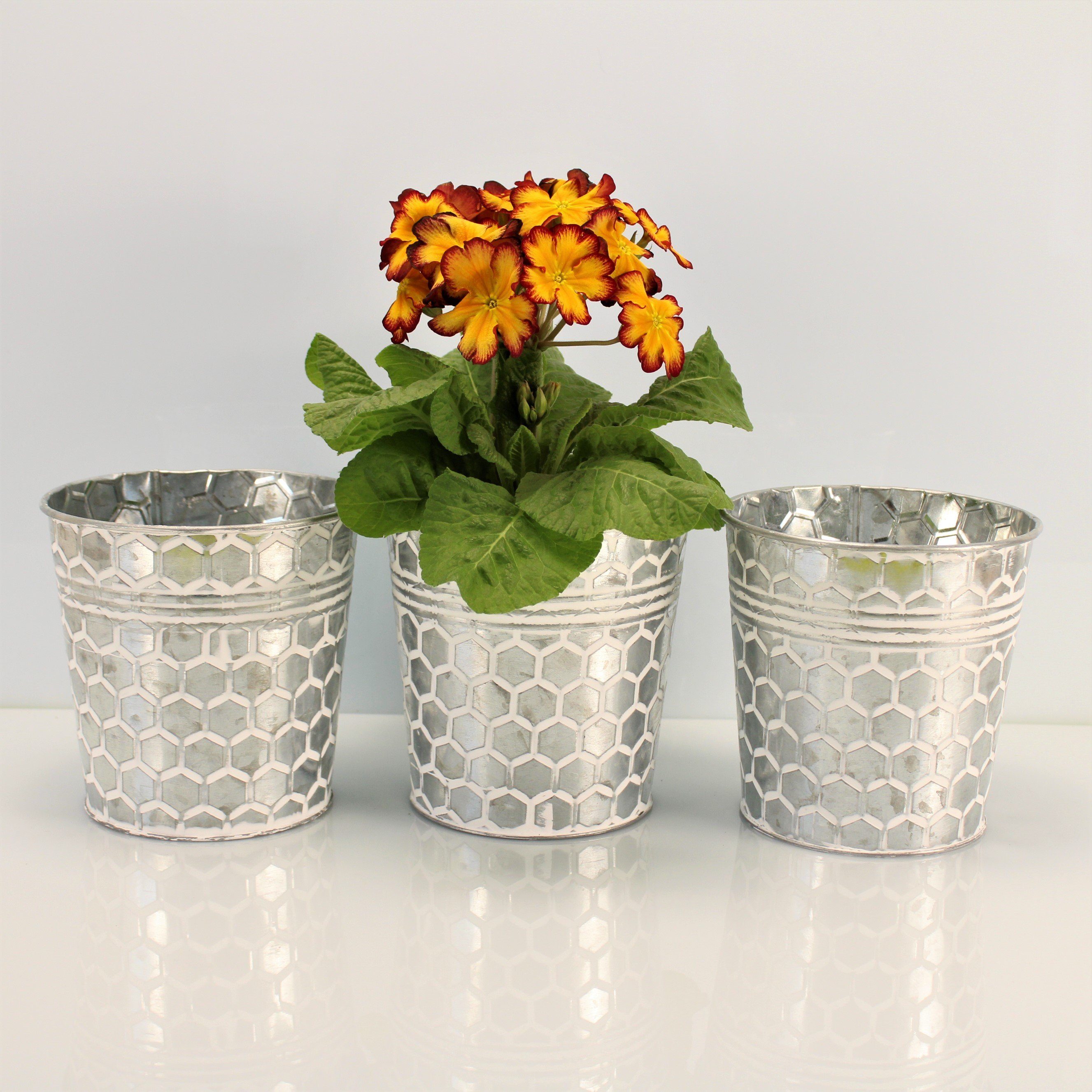 Online-Fuchs Blumentopf Runde silberne Blumentöpfe aus Metall mit Wabenmuster Kräutertopf (3er Set), Vintage-Art