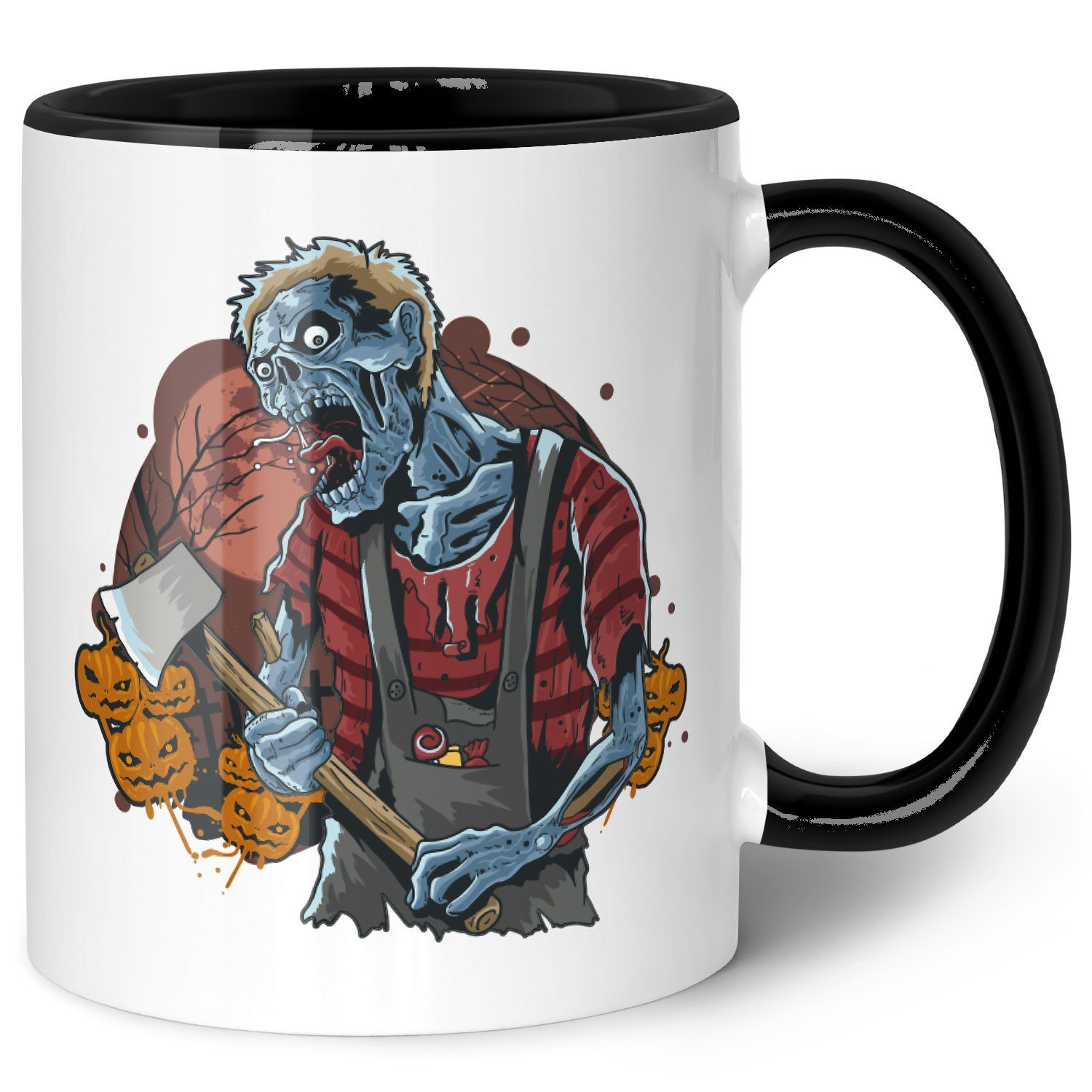 GRAVURZEILE Tasse mit Motiv im Zombie Design, Keramik, Farbe: Schwarz & Weiß