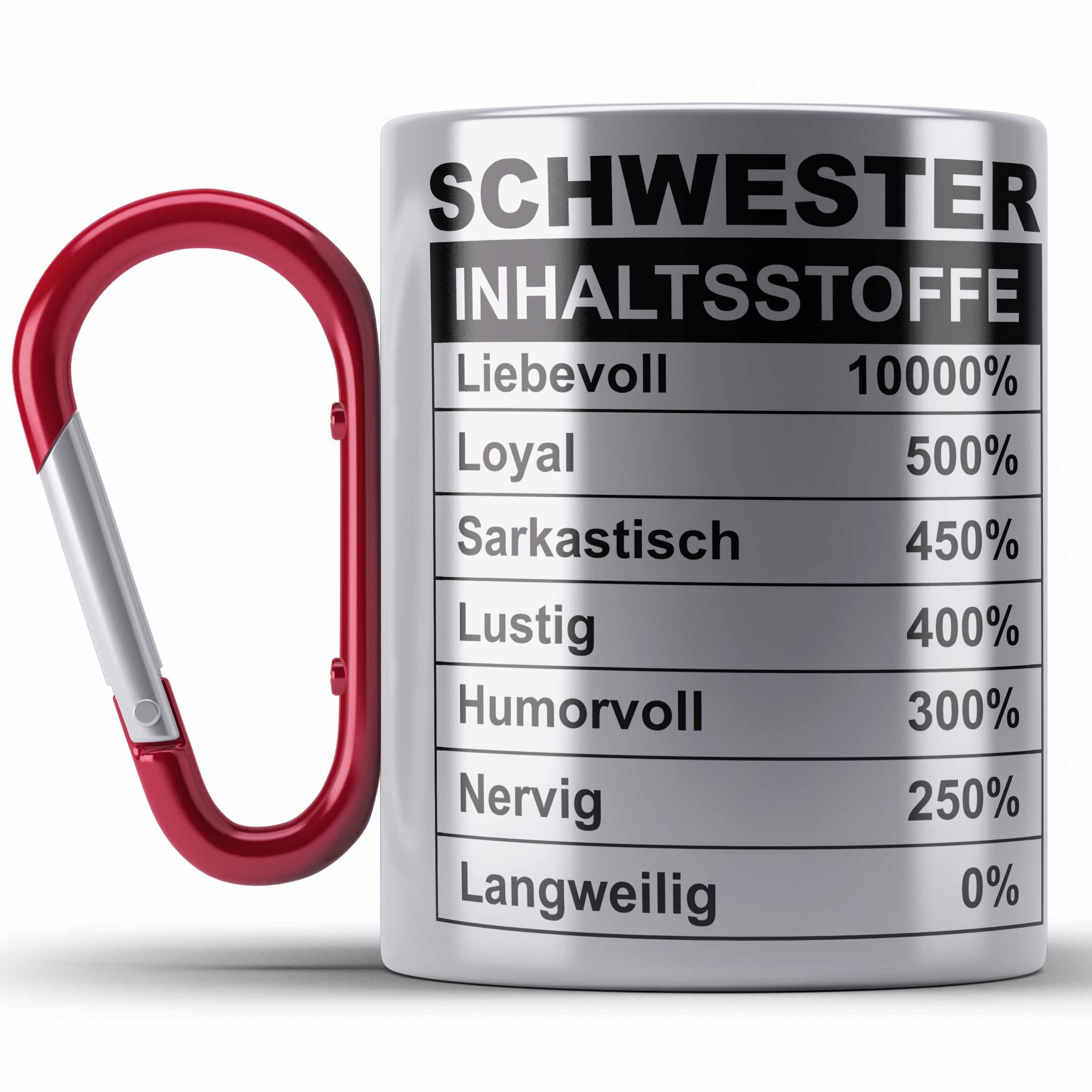 Trendation Thermotasse Edelstahl Tasse für Schwester Geschenk Spruch Sprüche Geschenkidee Bes Rot | Teetassen