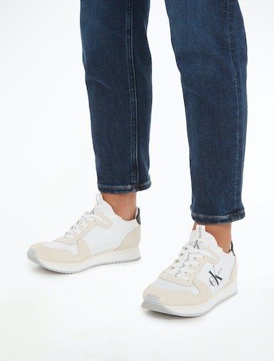 NY-LTH weiß-schwarz Schnürung WN aufgesetzer Slip-On Klein LACEUP SOCK Calvin RUNNER mit Sneaker Jeans