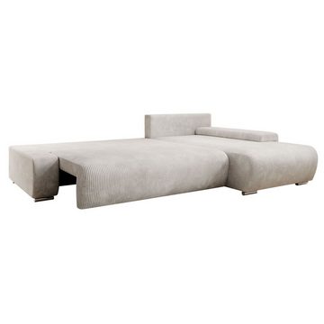 Juskys Ecksofa Iseo, modern, L-Form, Schlaffunktion, bequem, samtig wie Cord, inkl. Kissen