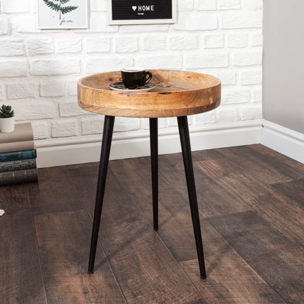 LebensWohnArt Couchtisch Eleganter Mangoholz Beistelltisch ARTE D35cm natural Metallbeine