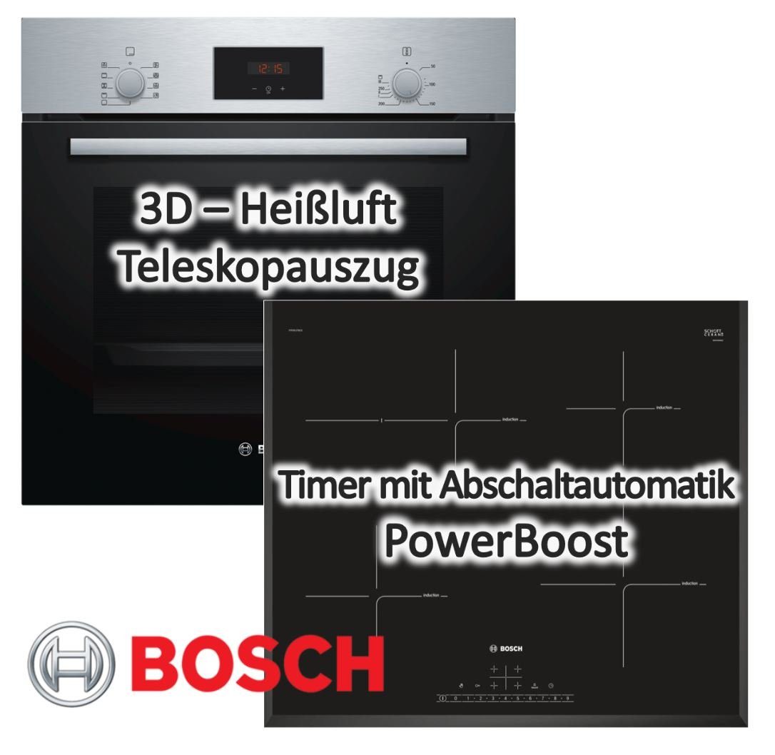 cm - Induktions mit Backofen Herd-Set autark, Teleskopauszug 60 HERDSET Induktionskochfeld BOSCH