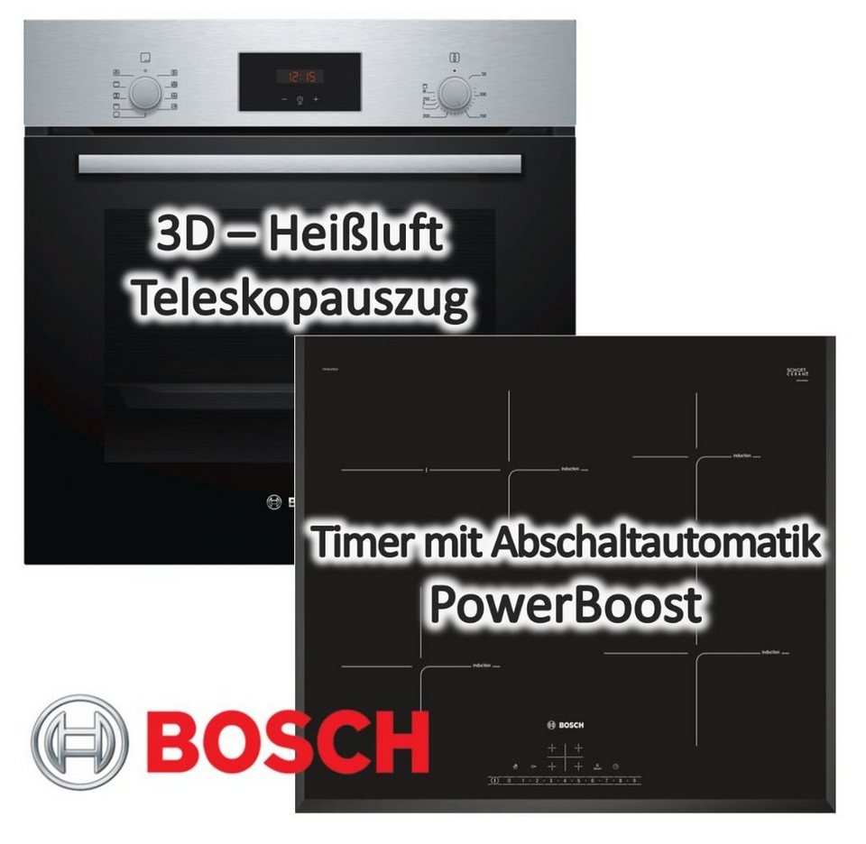 BOSCH Induktions Herd-Set HERDSET Backofen Teleskopauszug mit  Induktionskochfeld - autark, 60 cm, PowerBoost für alle Kochzonen