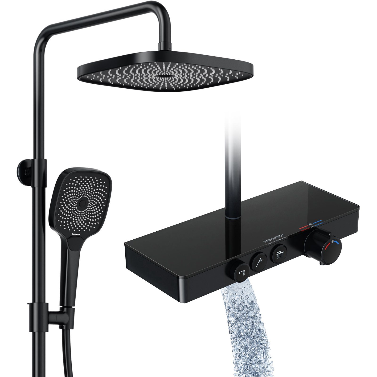 Rainsworth Duschsystem mit Thermostat und Glasablage, 3 Strahlart(en), 26x2 günstig online kaufen