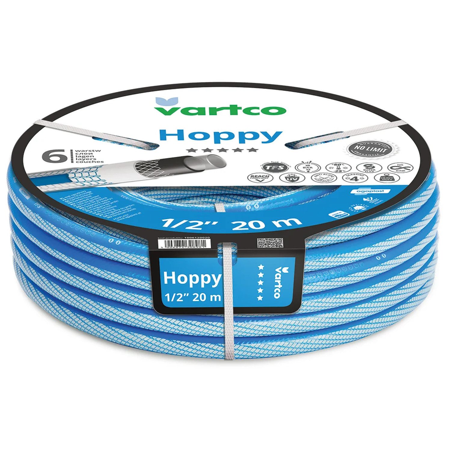 Vartco Gartenschlauch Hoppy, Größe 1/2" [12,5 mm], 6-lagig, Anti-Twist, Food-Safe & Heavy-Duty